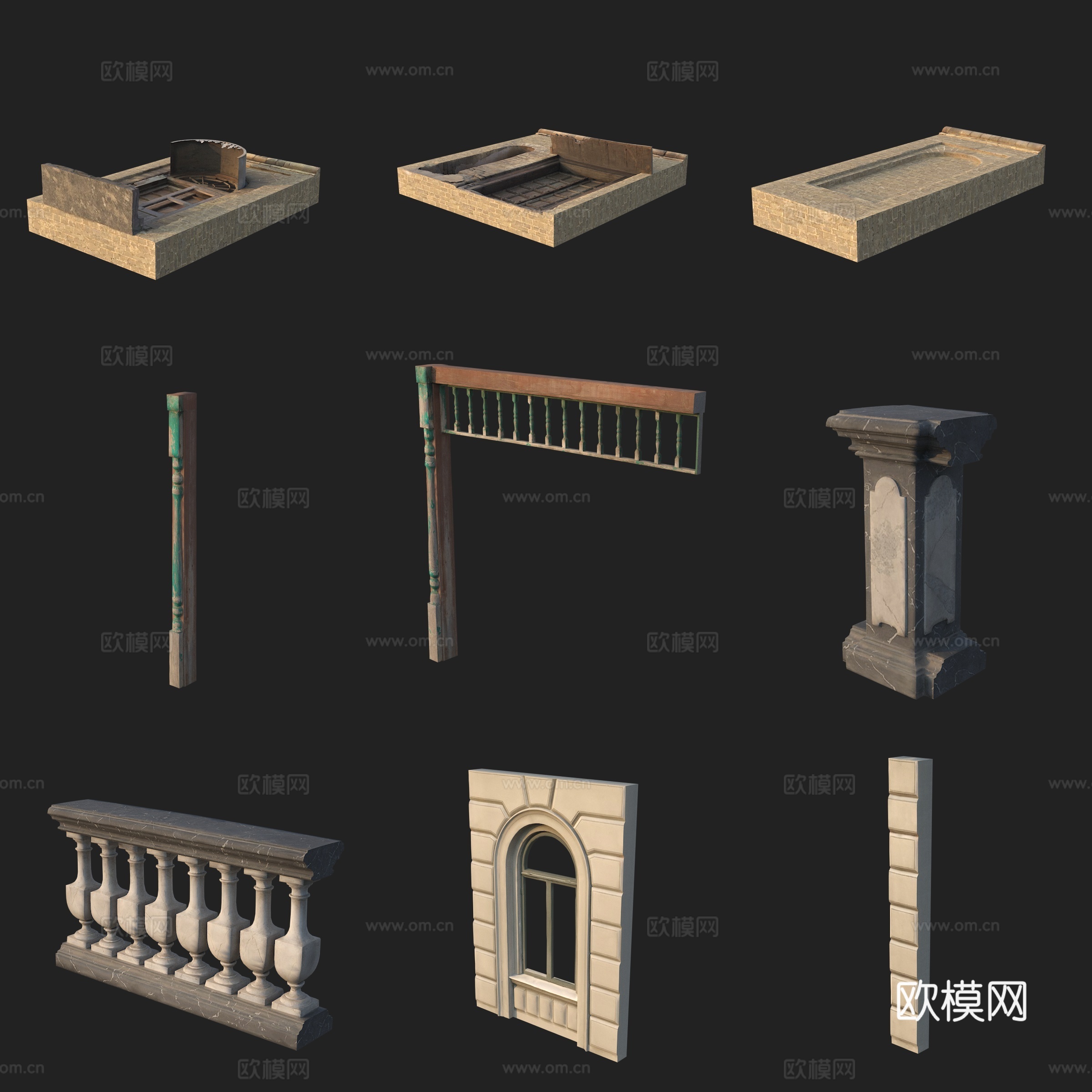 建筑构件柱子门窗护栏栏杆3d模型