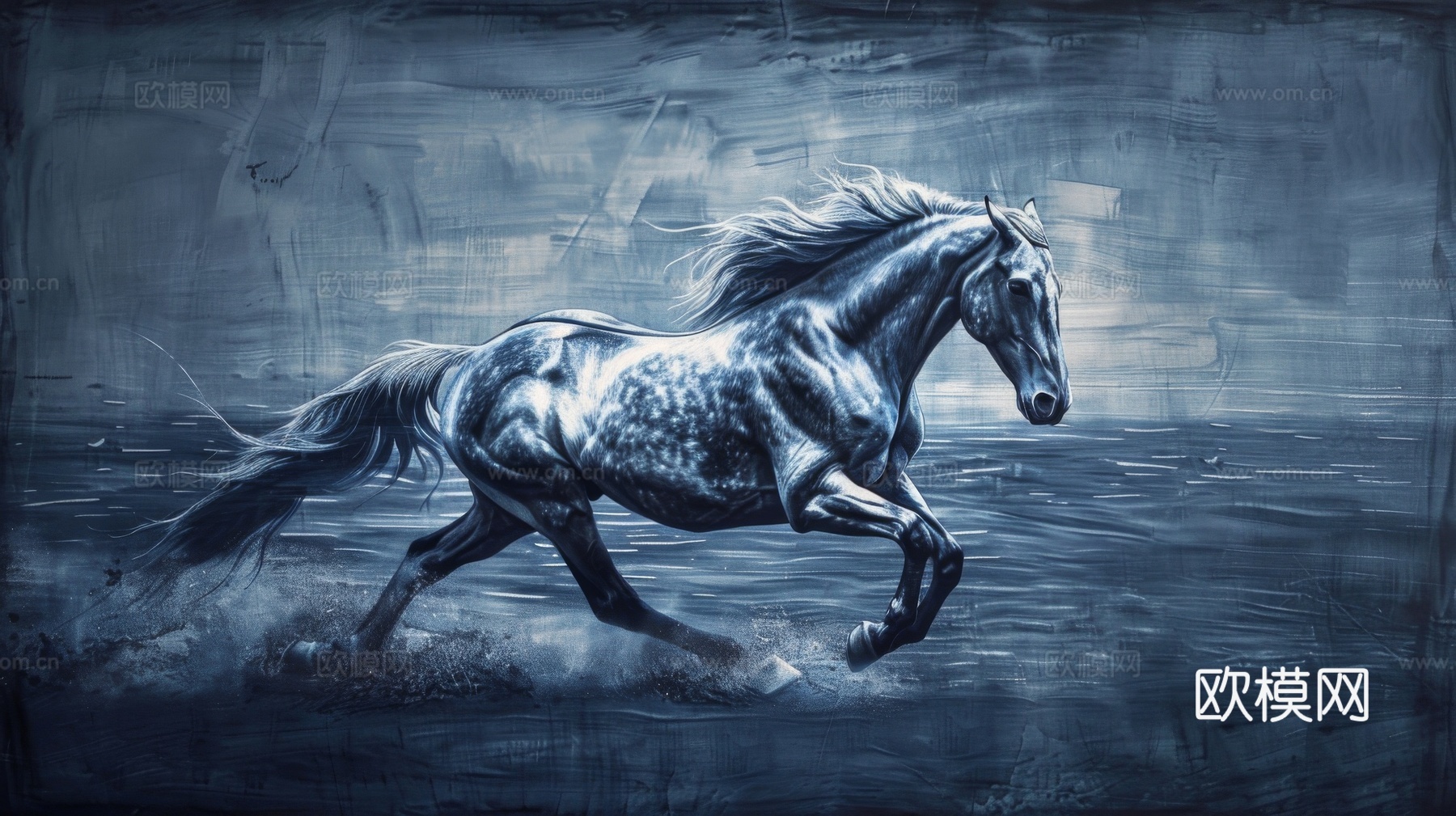 骏马肖像3D立体浮雕背景墙下载（渲染图8）