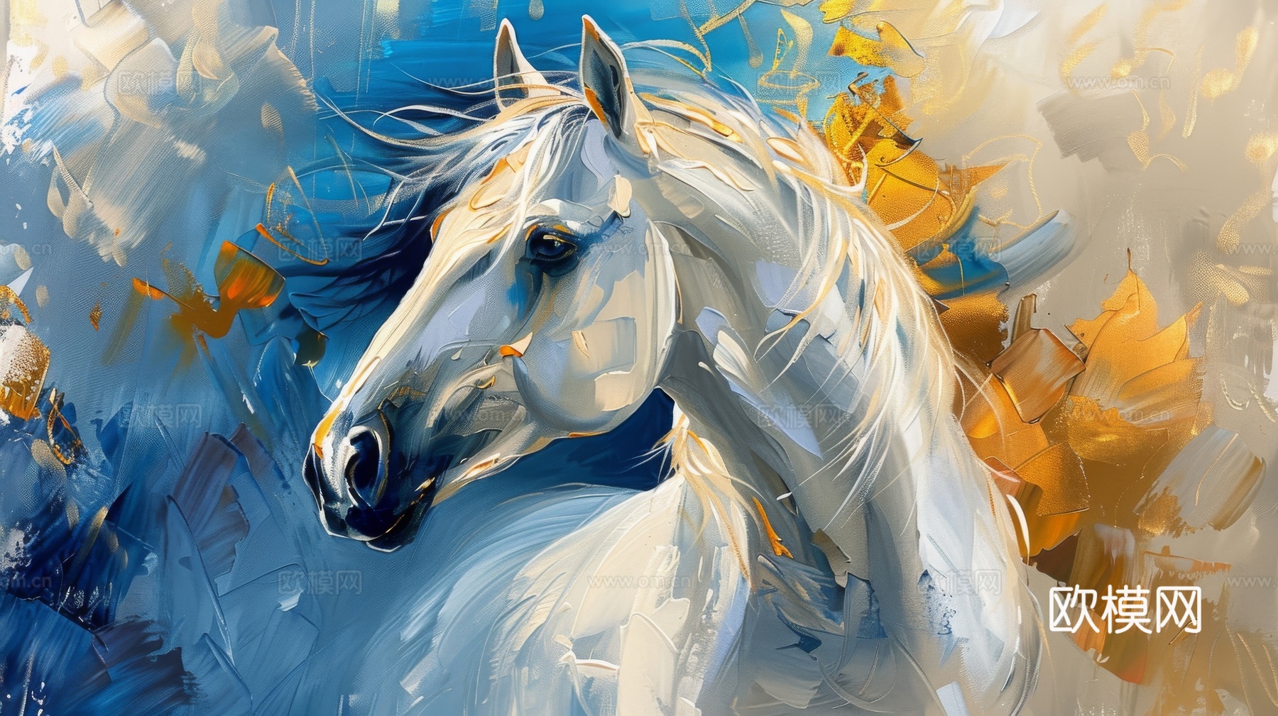 骏马肖像3D立体浮雕背景墙下载（渲染图2）