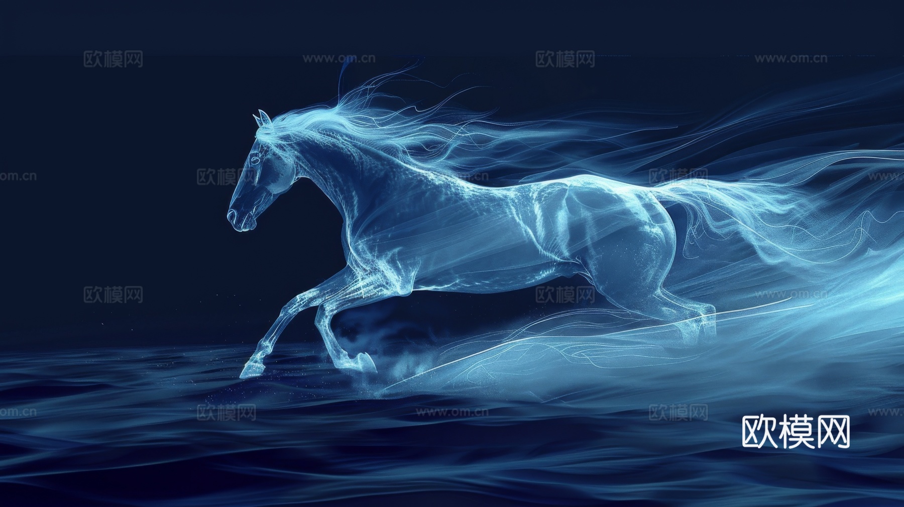 骏马肖像3D立体浮雕背景墙下载（渲染图1）