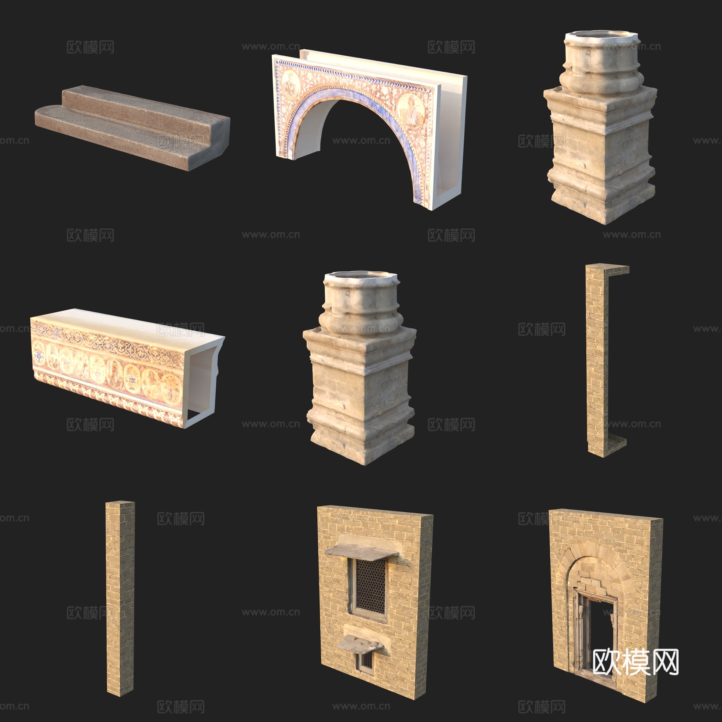 建筑构件柱子门窗3d模型