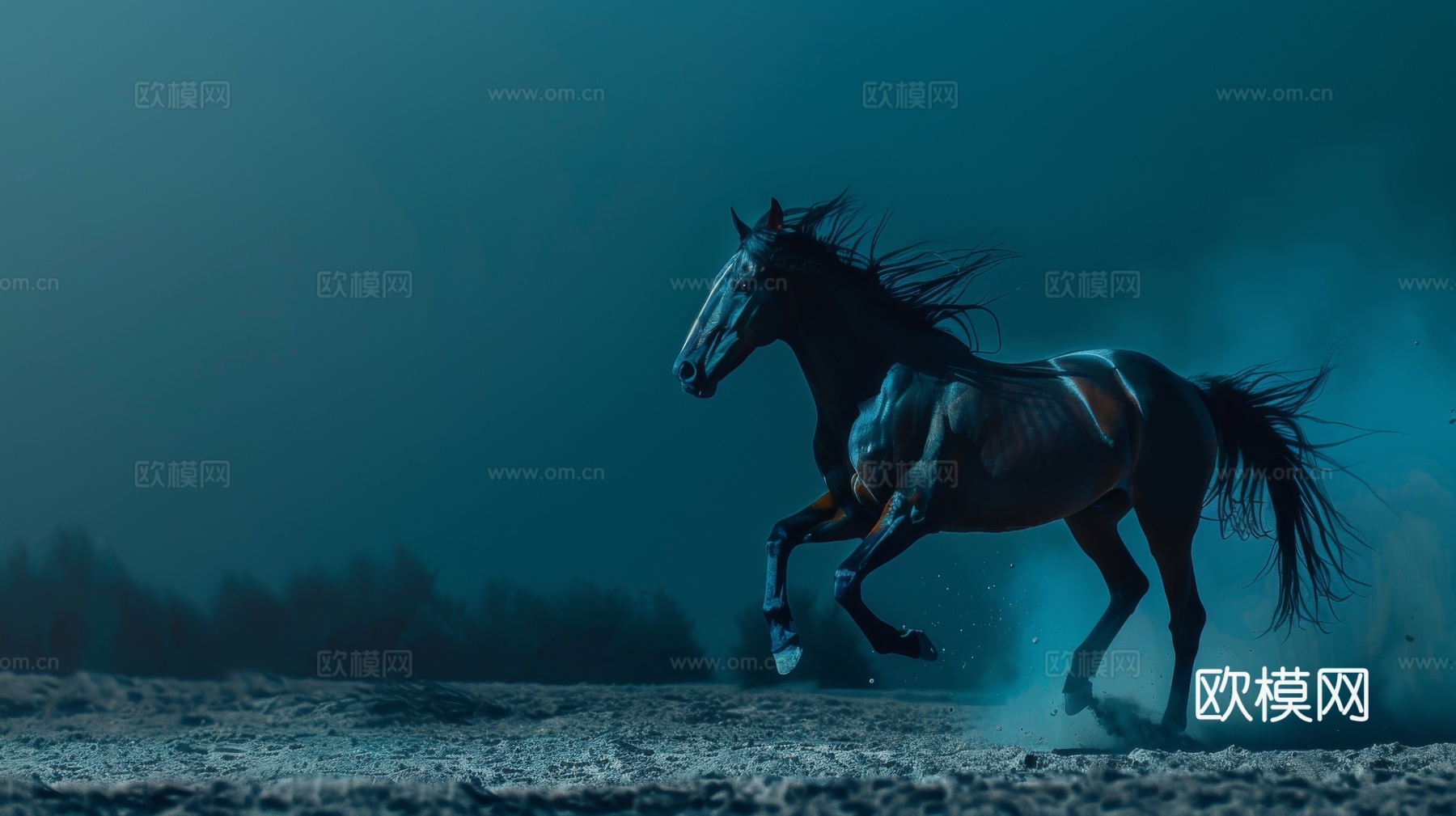 骏马肖像3D立体浮雕背景墙下载（渲染图1）