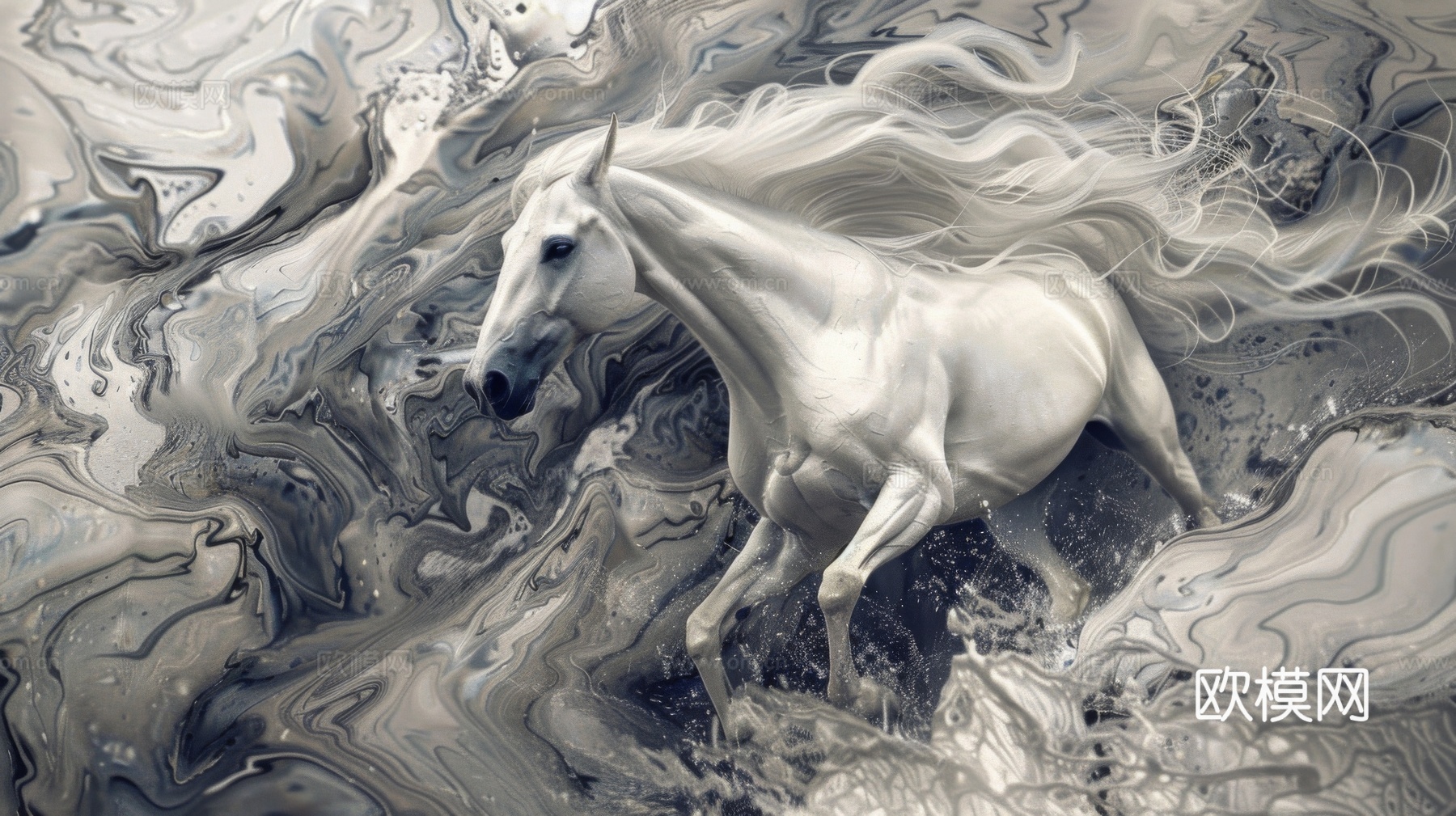 骏马肖像3D立体浮雕背景墙下载（渲染图6）