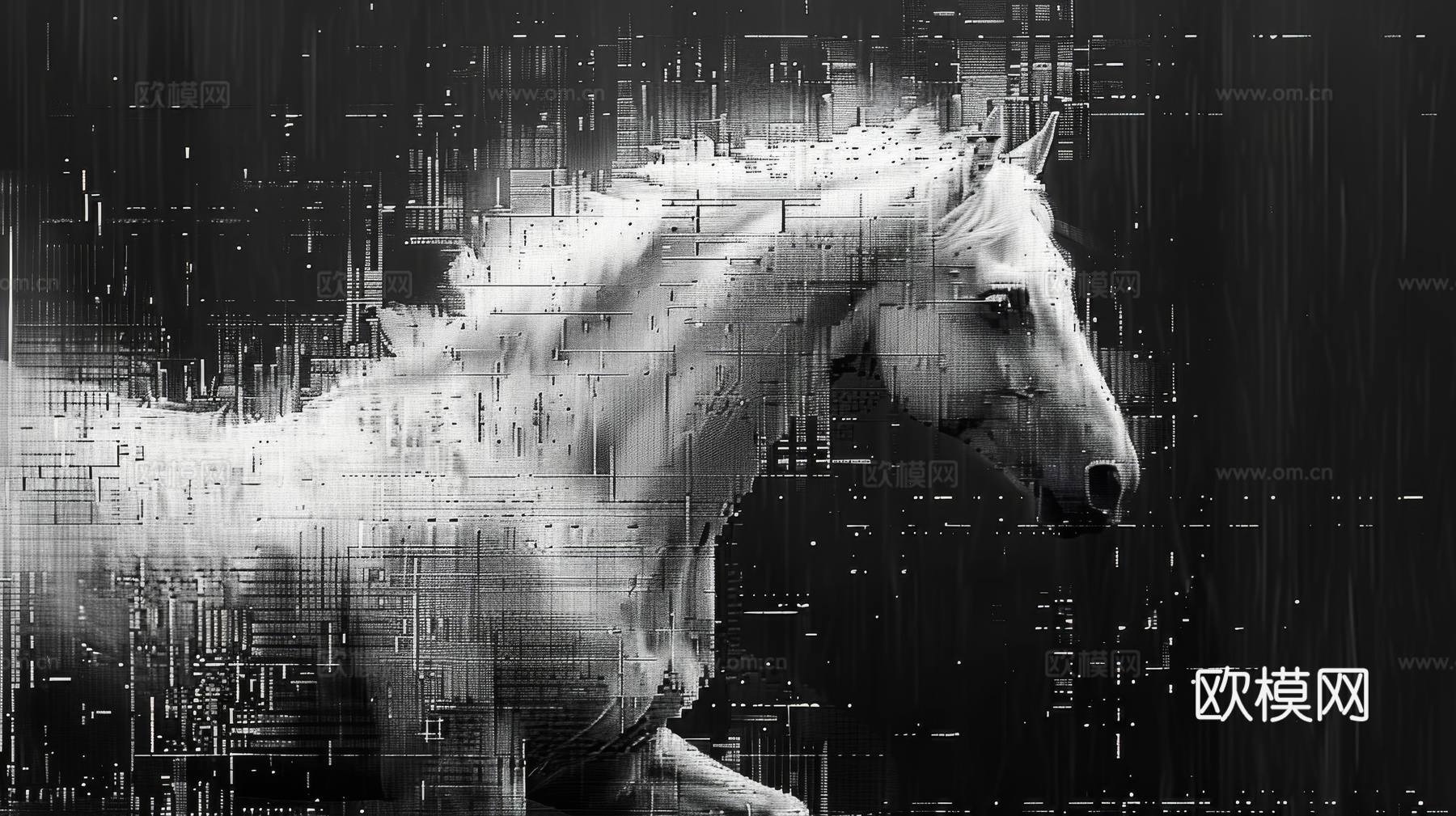 骏马肖像3D立体浮雕背景墙下载（渲染图4）
