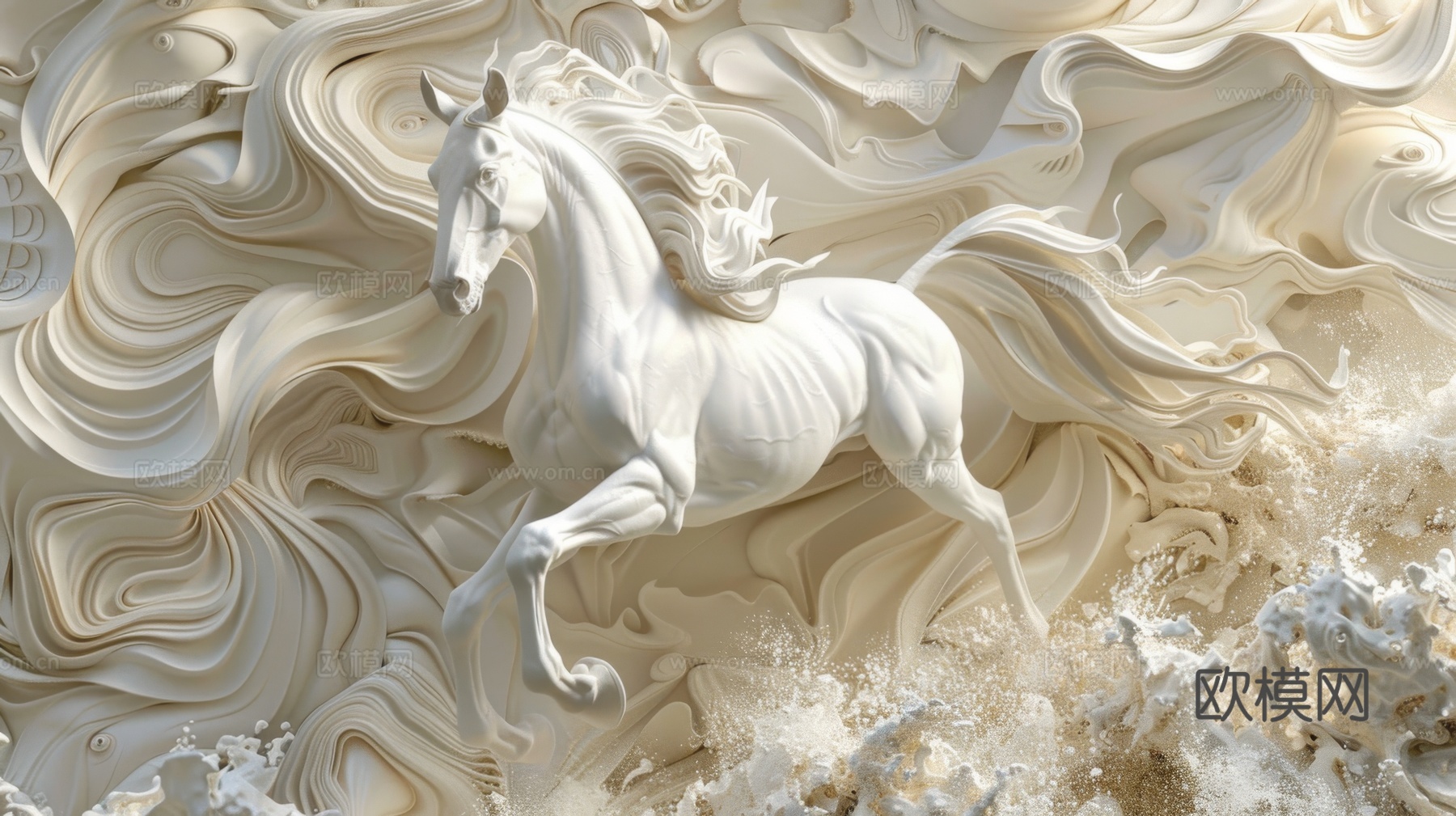 骏马肖像3D立体浮雕背景墙