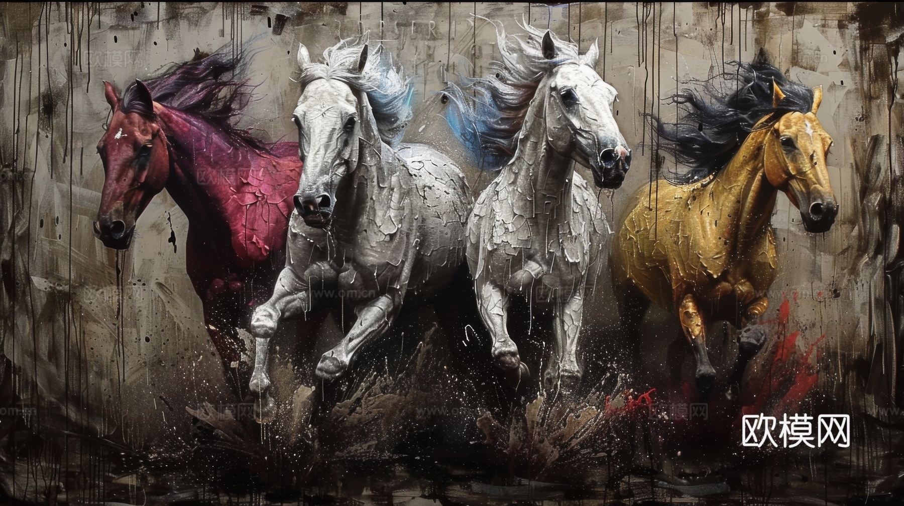 骏马肖像3D立体浮雕背景墙下载（渲染图1）