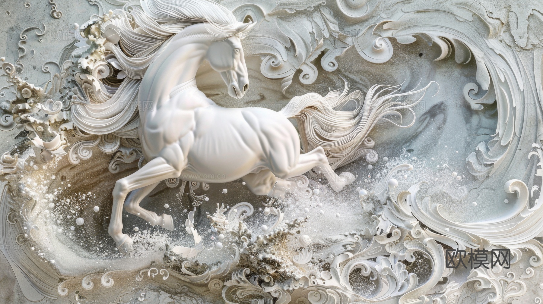 骏马肖像3D立体浮雕背景墙