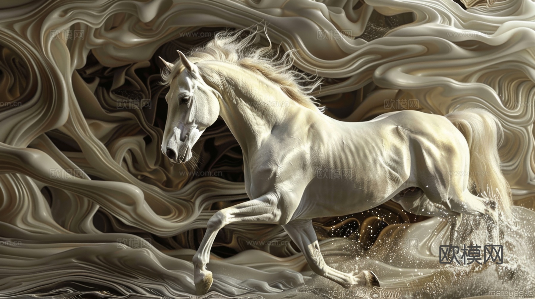 骏马肖像3D立体浮雕背景墙下载（渲染图7）
