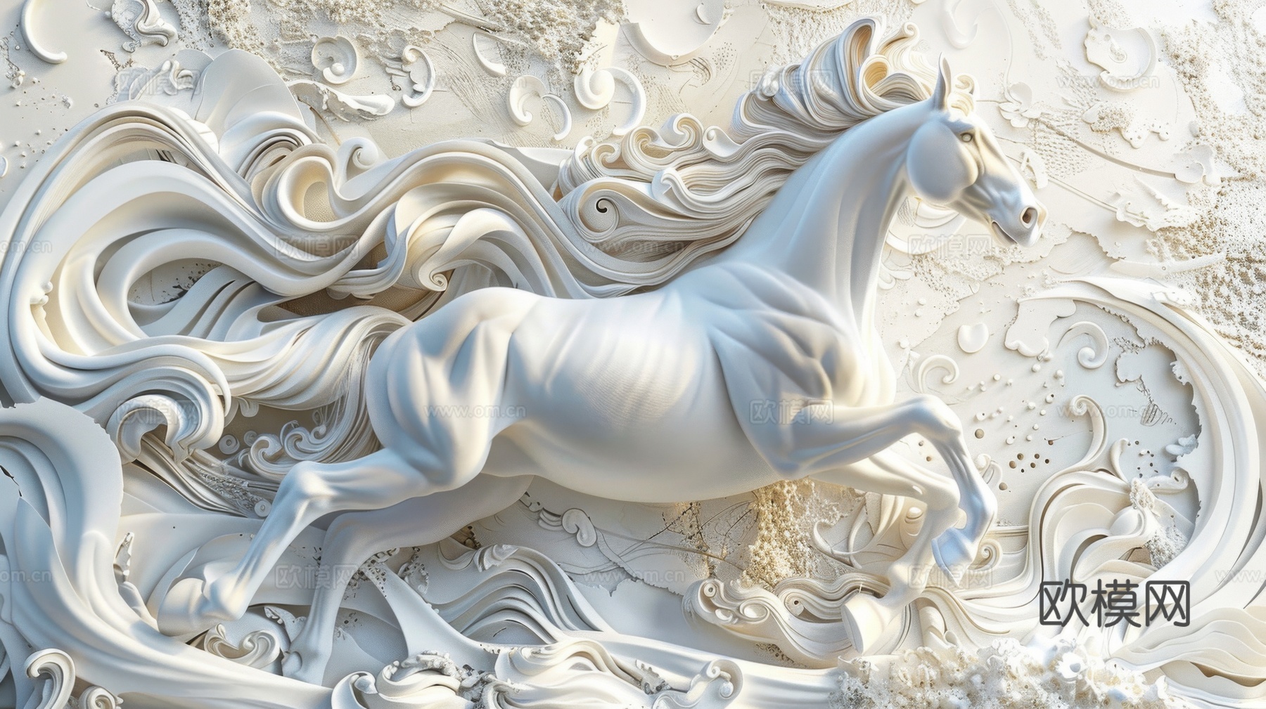 骏马肖像3D立体浮雕背景墙