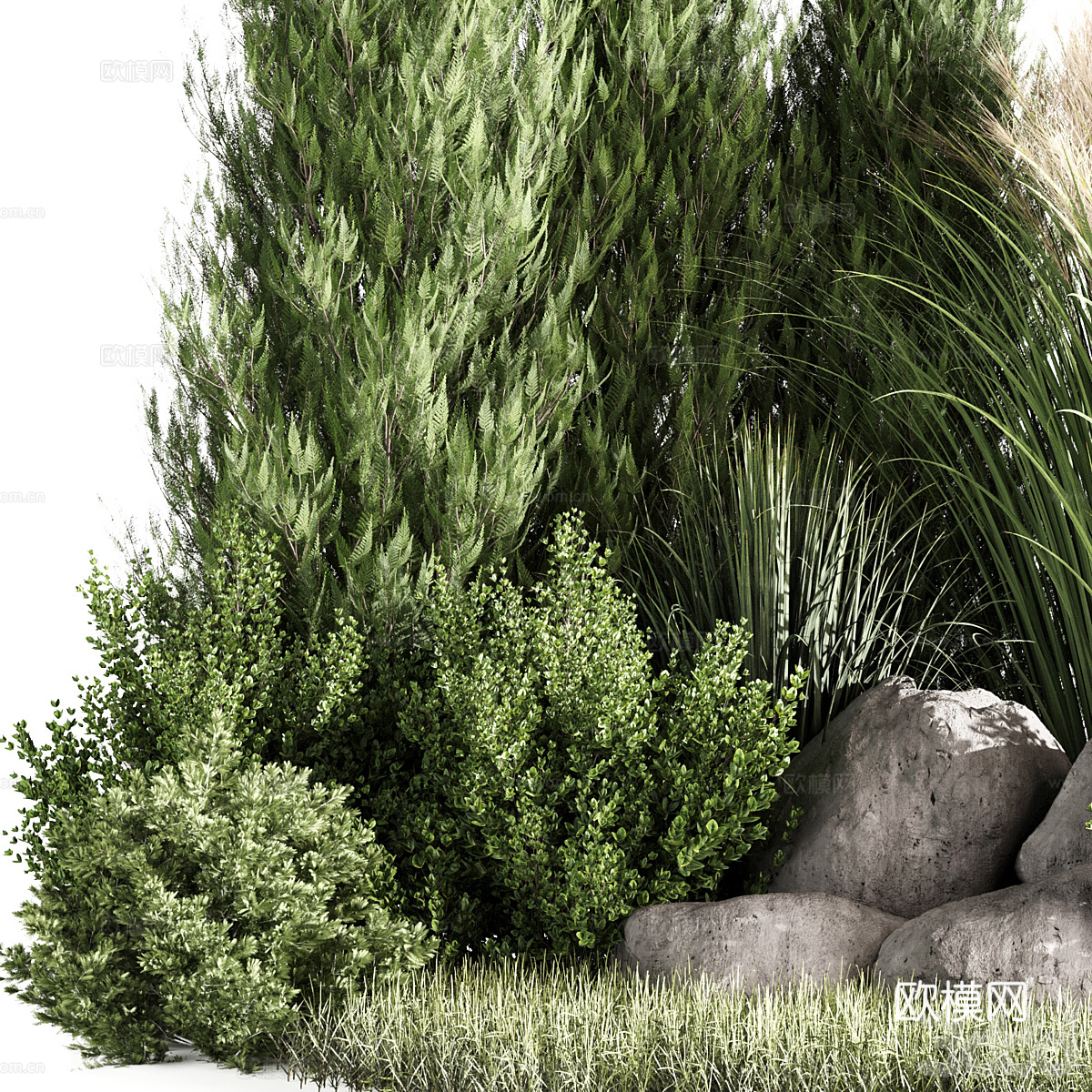 现代庭院绿植植物堆3d模型
