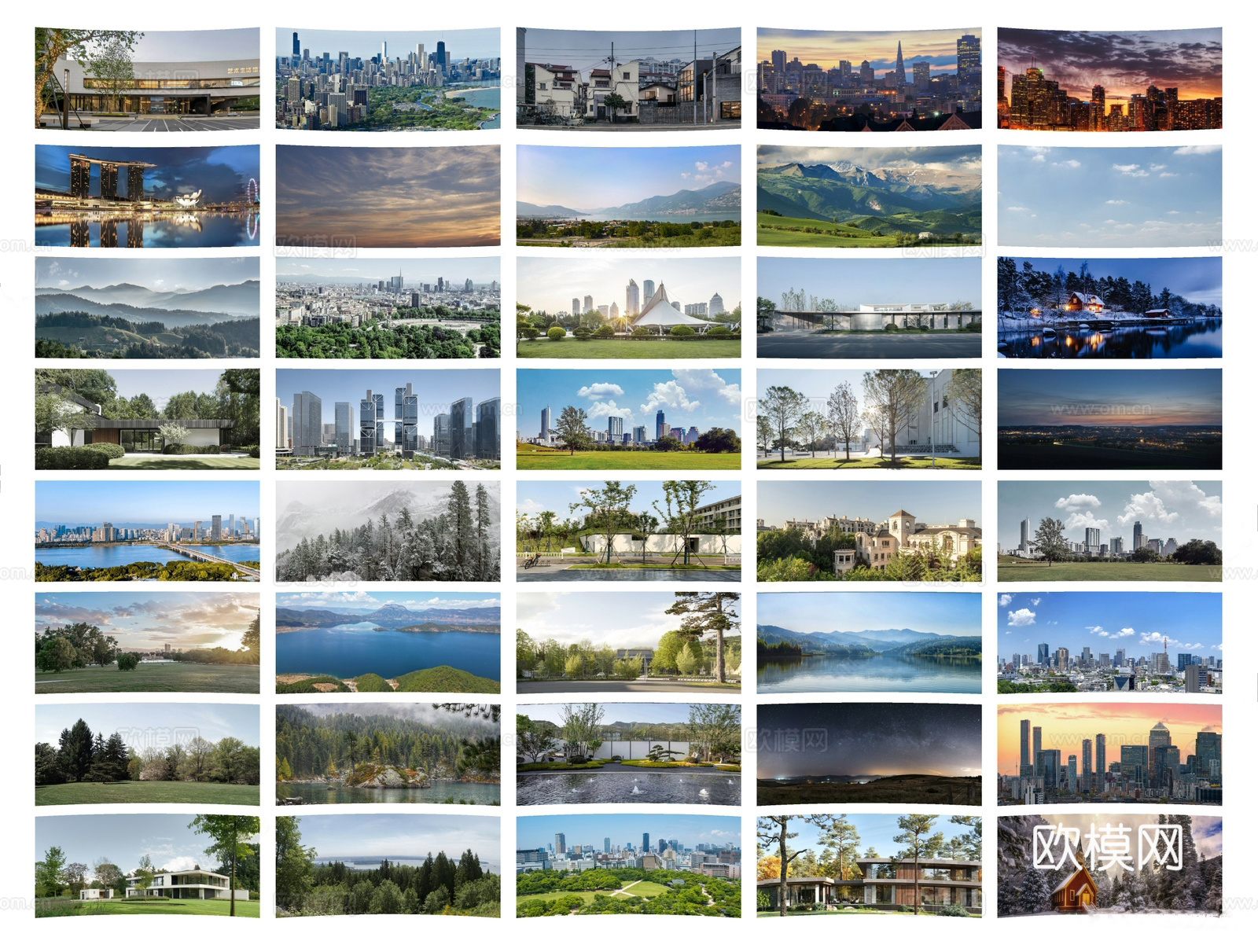 现代假山水景 户外外景 环绕背景 城市背景 背景 天际线3d模型