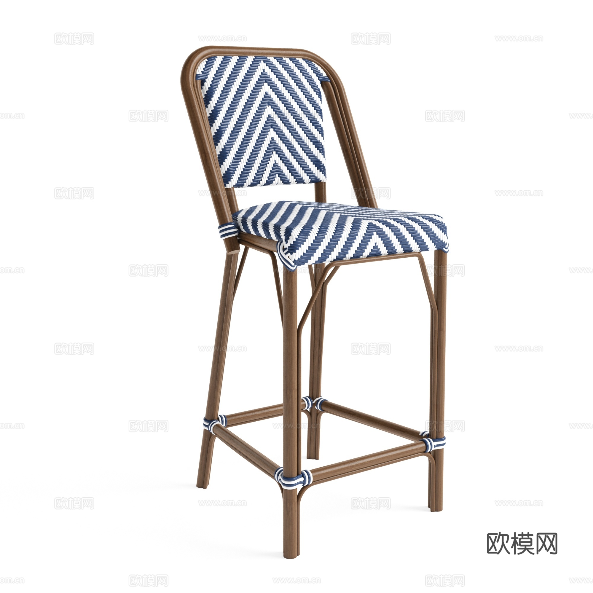现代北欧藤编吧台椅3d模型
