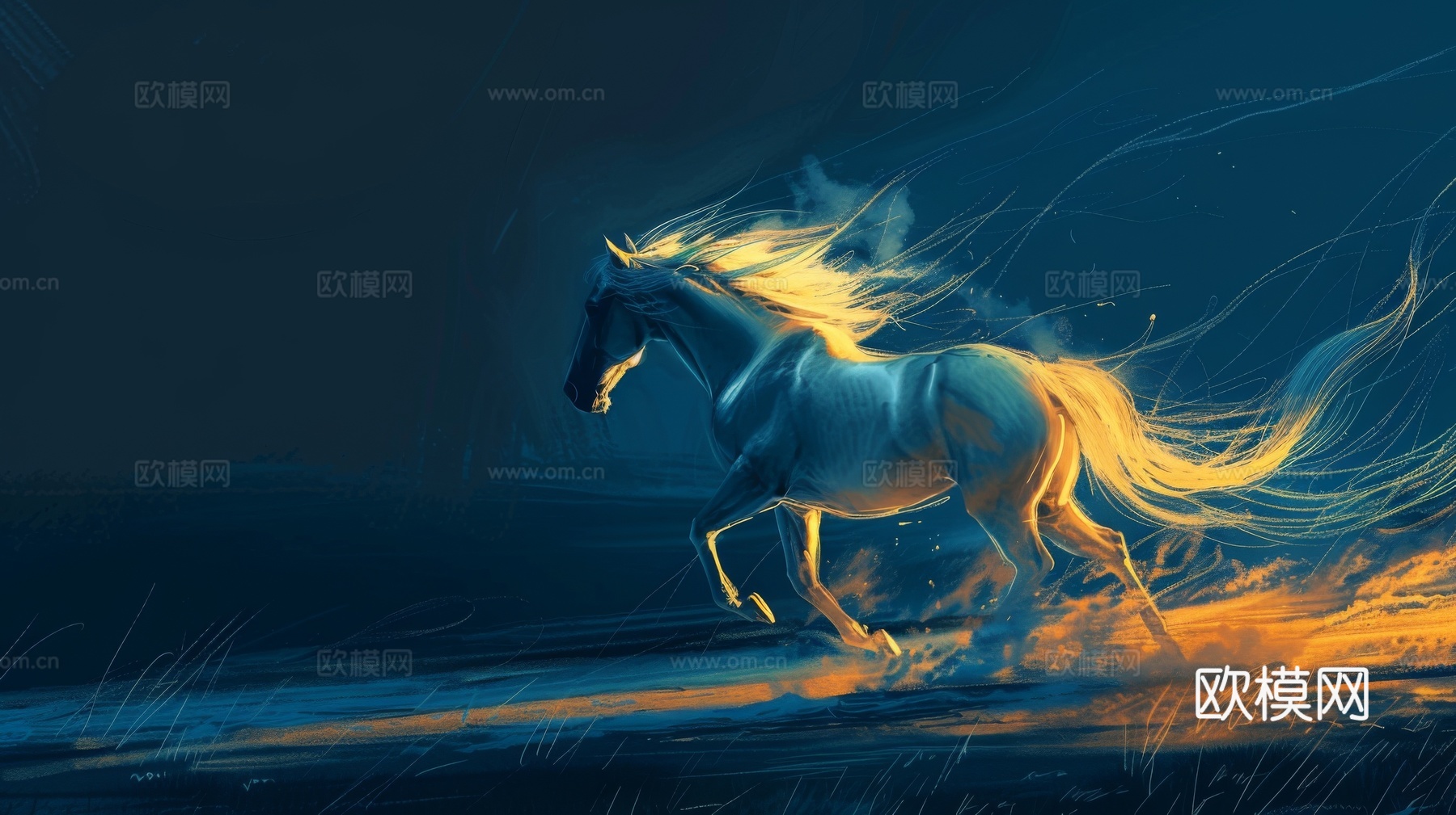 骏马肖像3D立体浮雕背景墙下载（渲染图5）