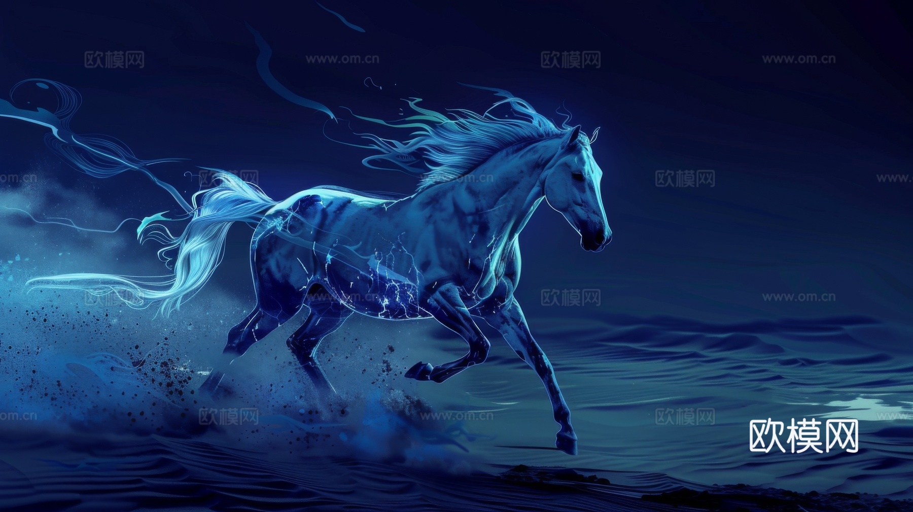 骏马肖像3D立体浮雕背景墙下载（渲染图3）