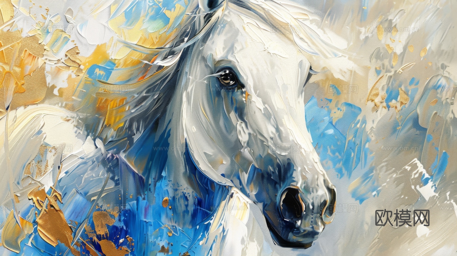 骏马肖像3D立体浮雕背景墙下载（渲染图3）