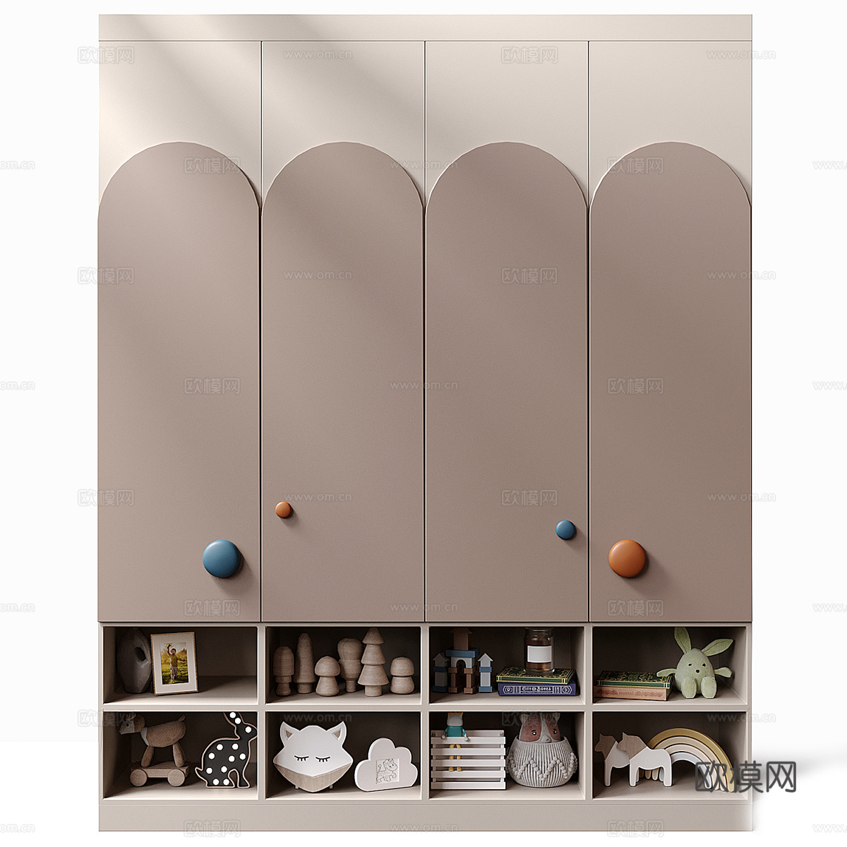 现代奶油风儿童衣柜3d模型
