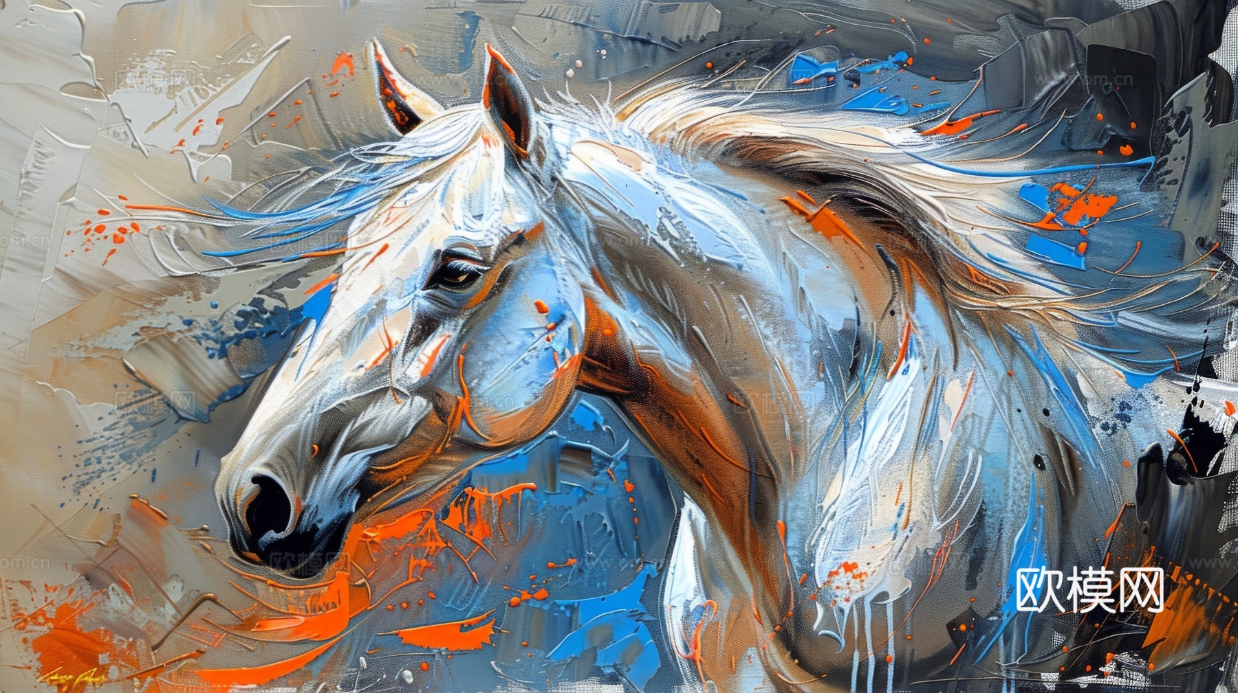 骏马肖像3D立体浮雕背景墙下载（渲染图7）