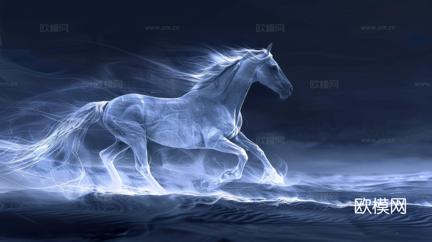 骏马肖像3D立体浮雕背景墙下载（渲染图2）