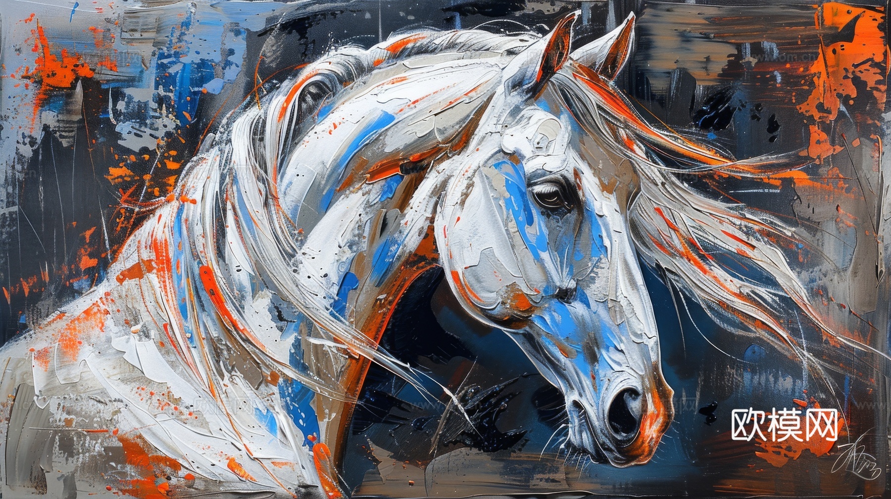 骏马肖像3D立体浮雕背景墙下载（渲染图5）