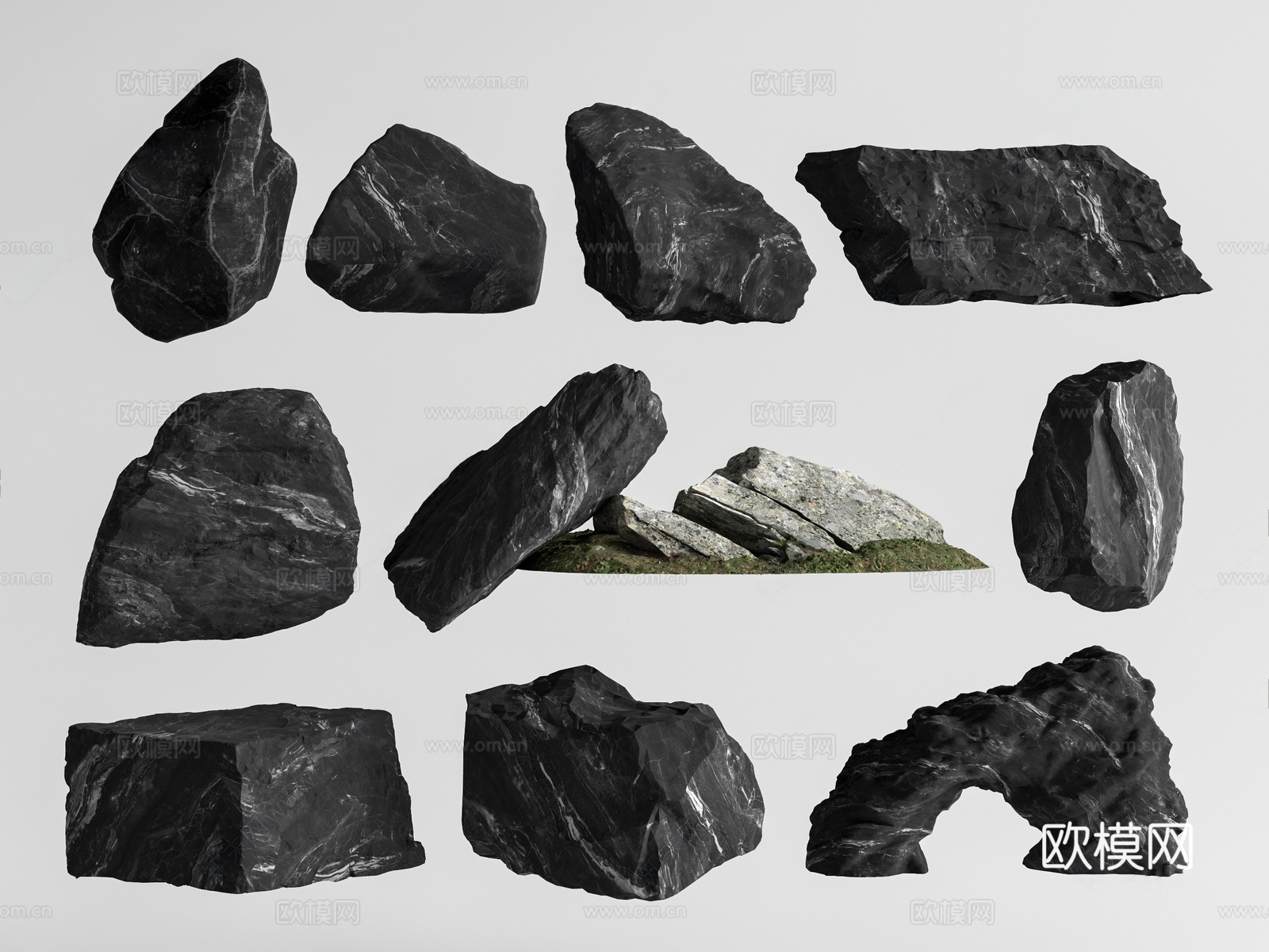 现代石头 黑山石 景观石 庭院石头 黑色石头 石块3d模型