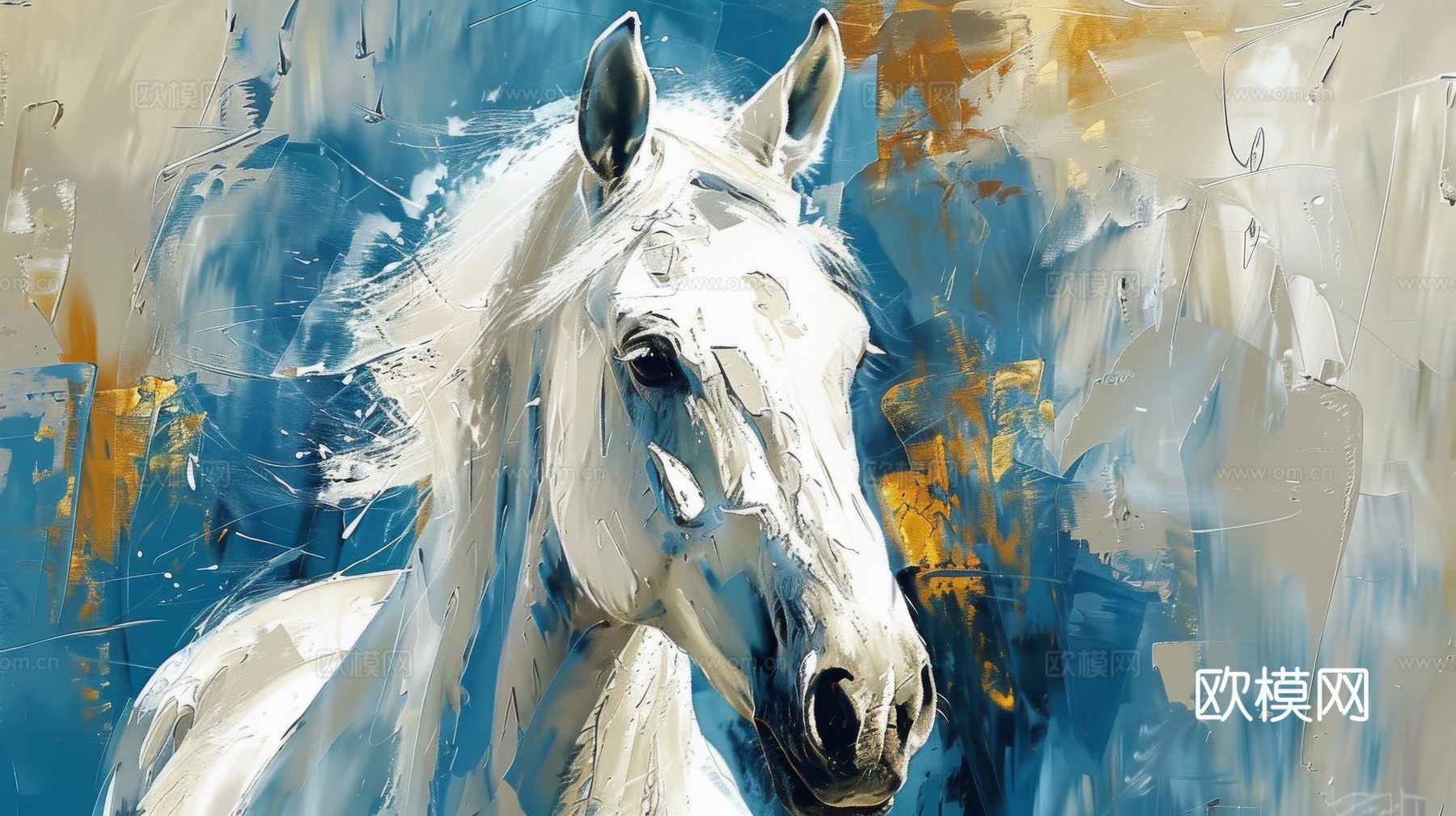 骏马肖像3D立体浮雕背景墙下载（渲染图4）