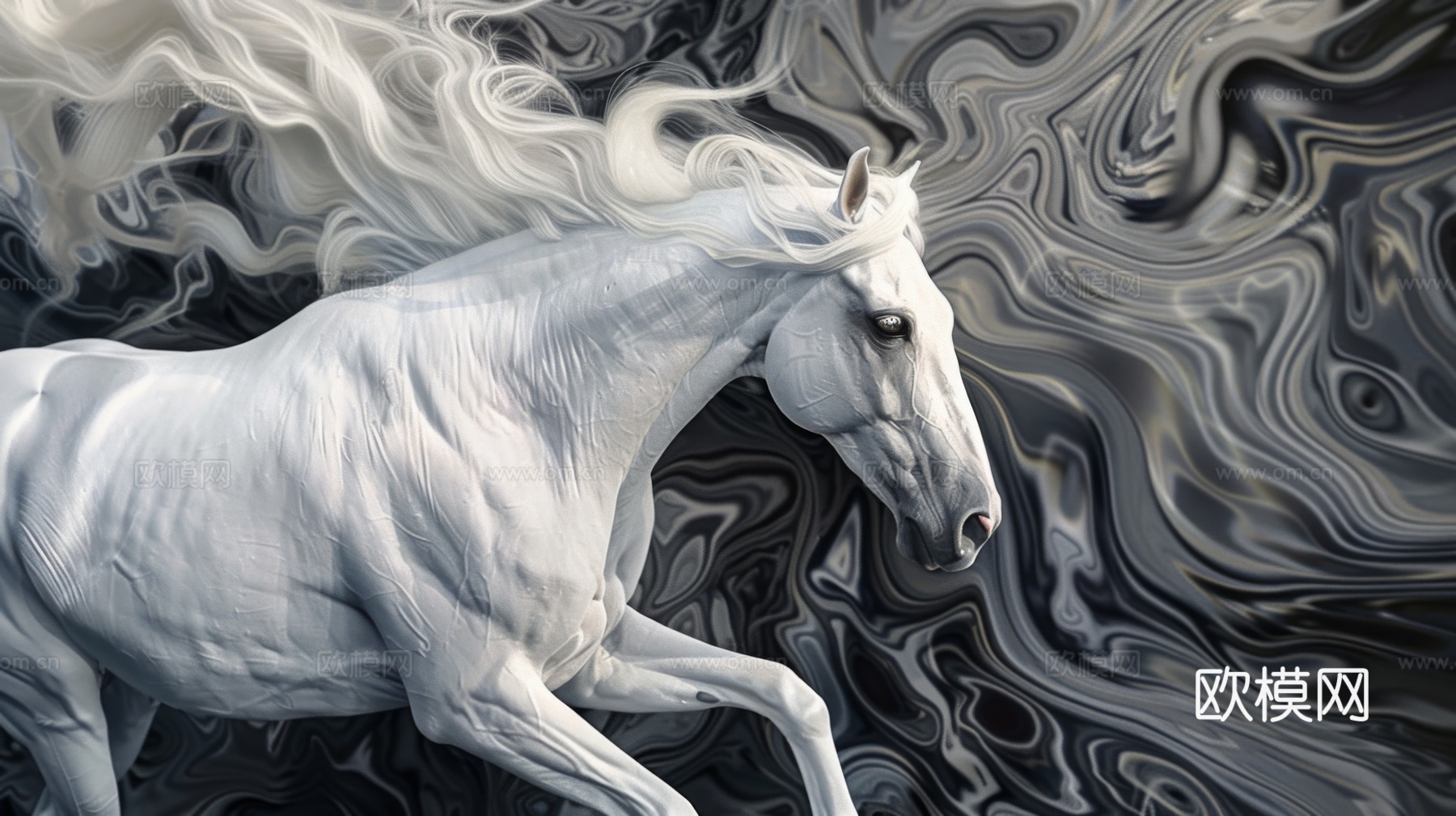 骏马肖像3D立体浮雕背景墙下载（渲染图7）
