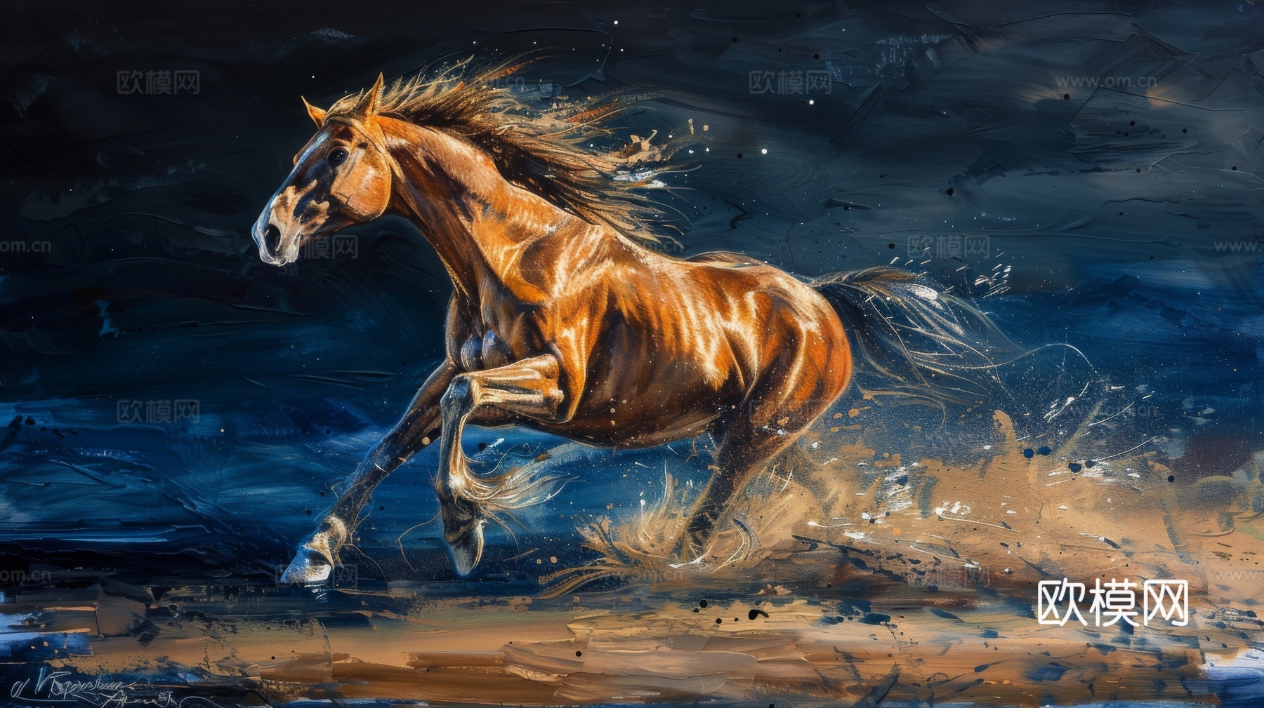 骏马肖像3D立体浮雕背景墙下载（渲染图6）