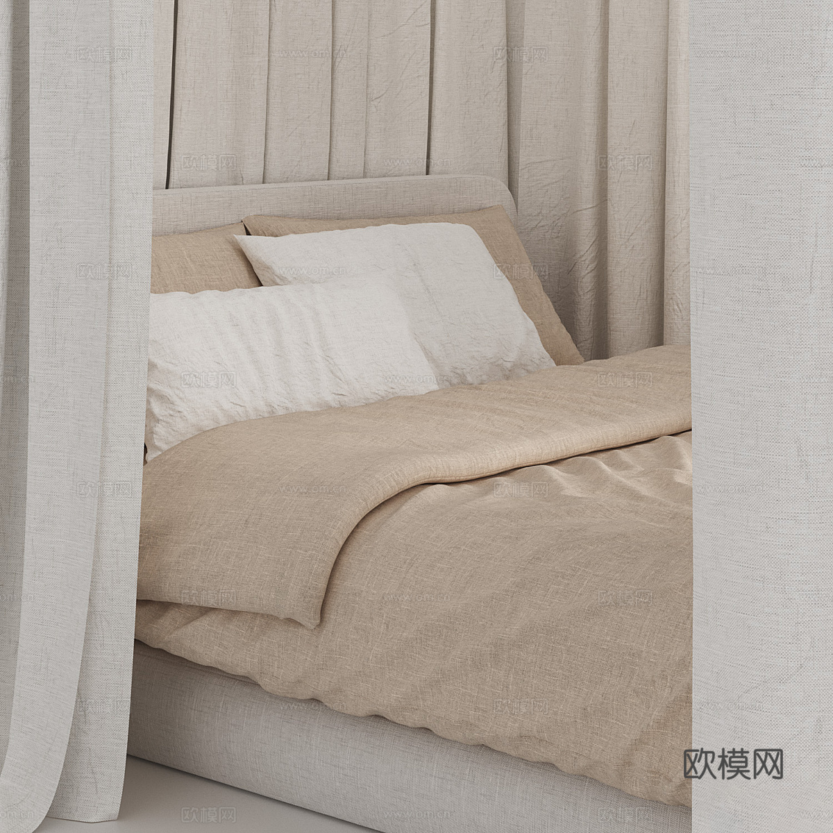 新中式布艺架子床3d模型