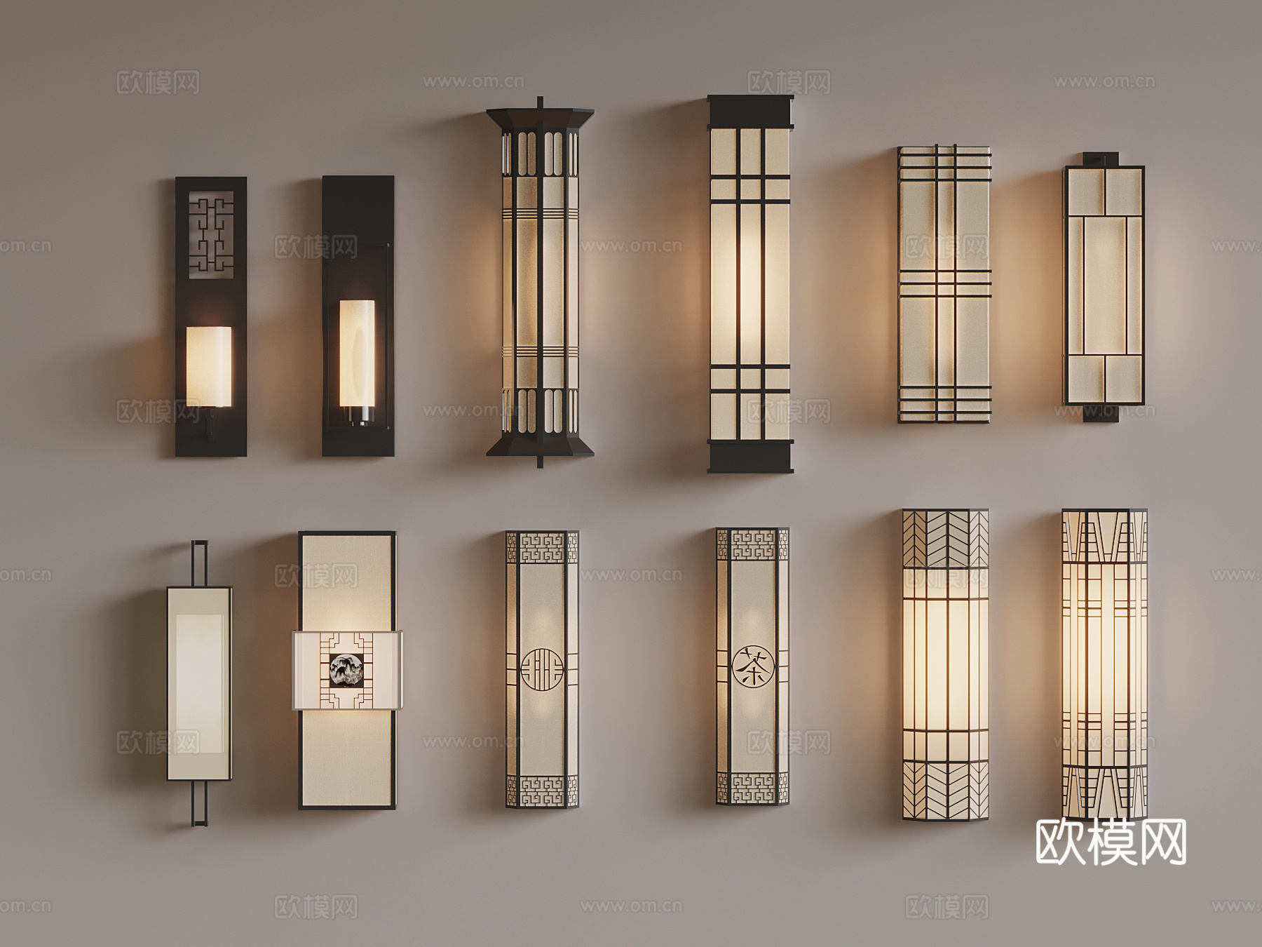 新中式壁灯3d模型下载