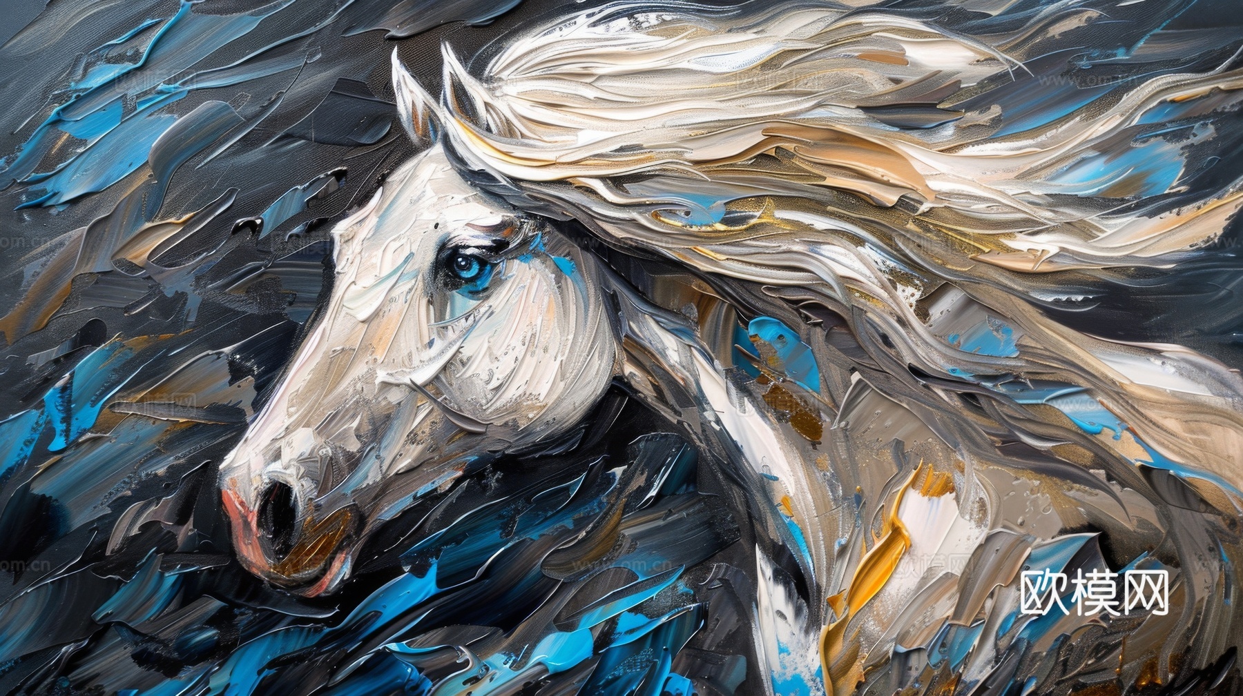 骏马肖像3D立体浮雕背景墙