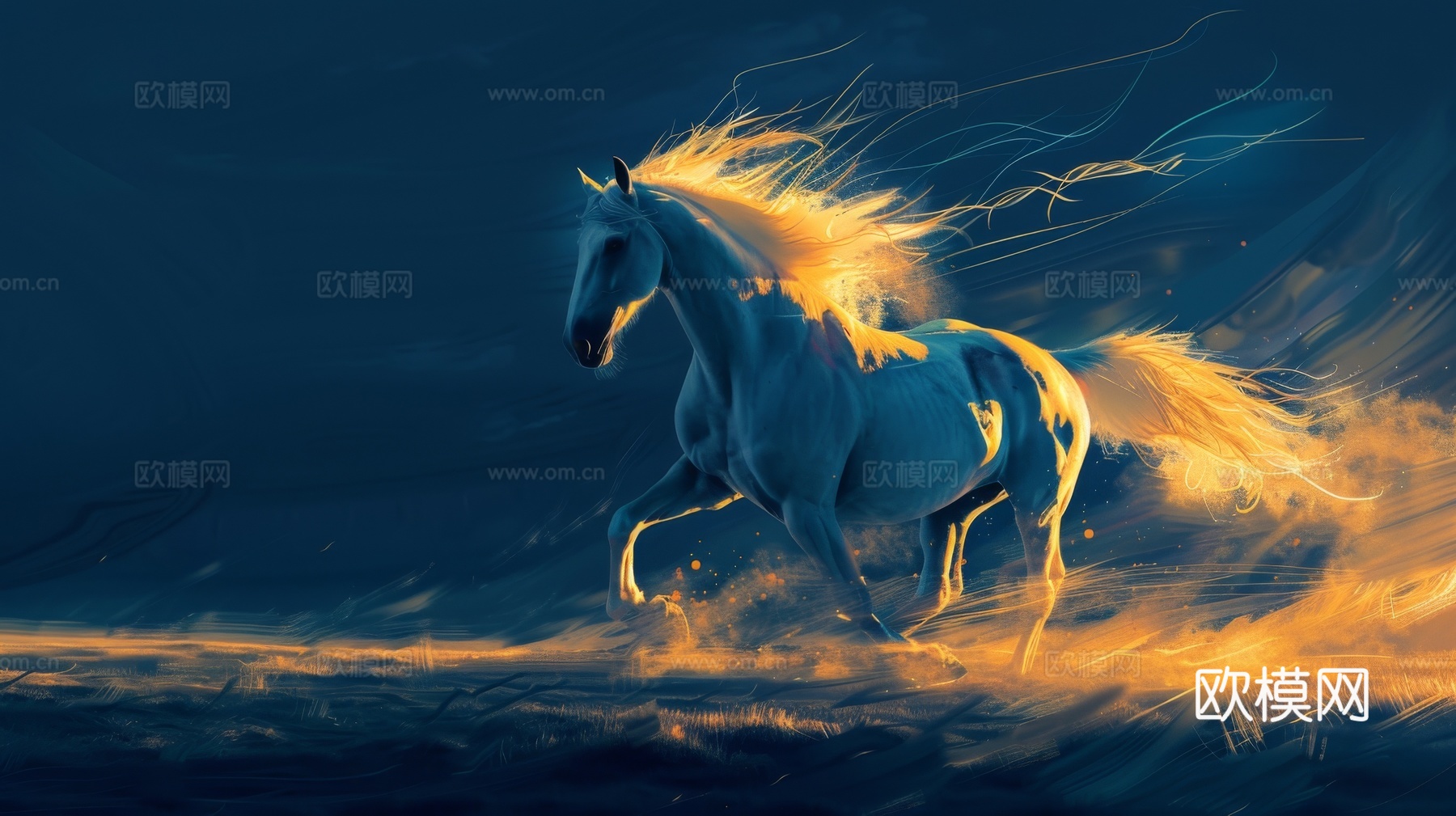 骏马肖像3D立体浮雕背景墙下载（渲染图4）