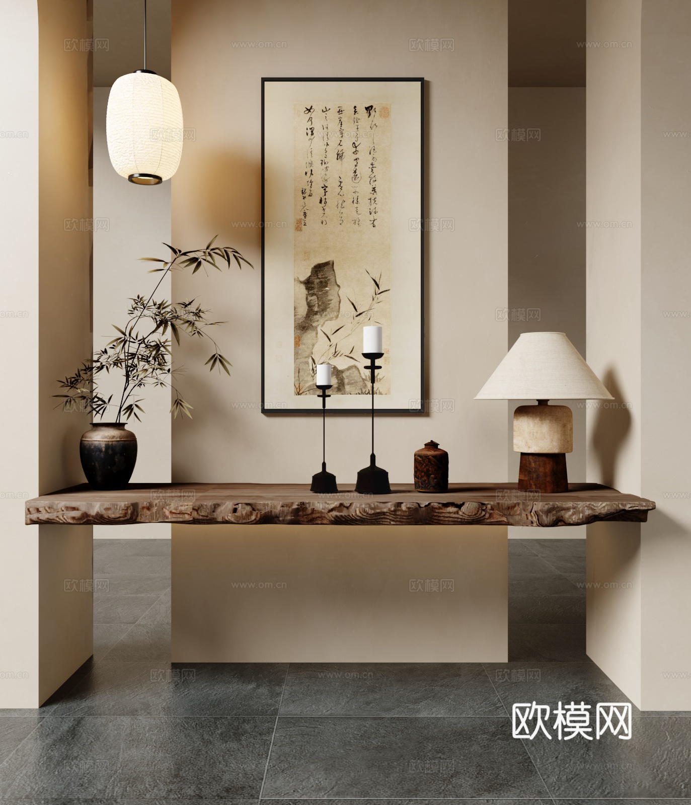 新中式玄关 装饰摆件 装饰挂 吊灯3d模型