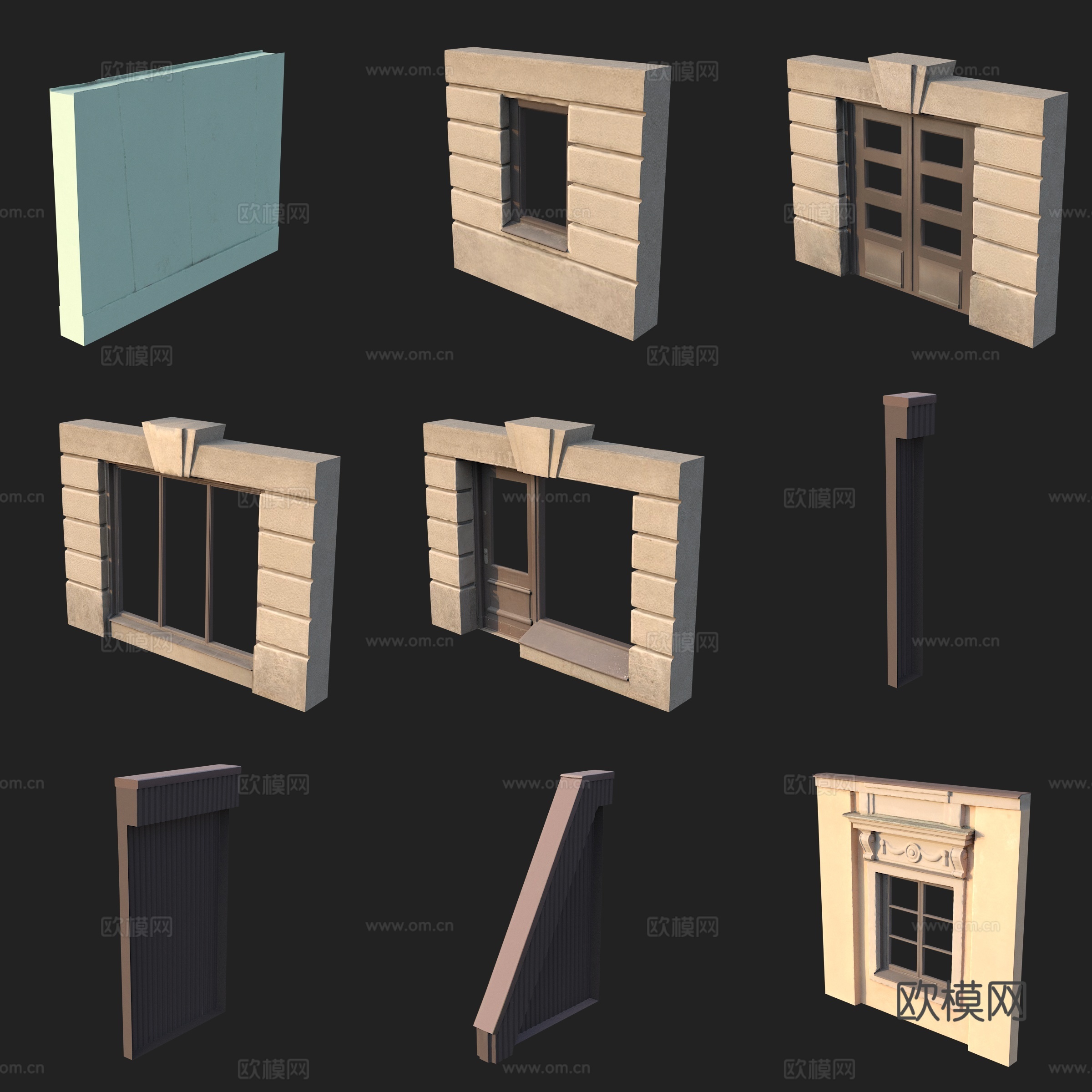 建筑构件柱子门窗护墙板3d模型