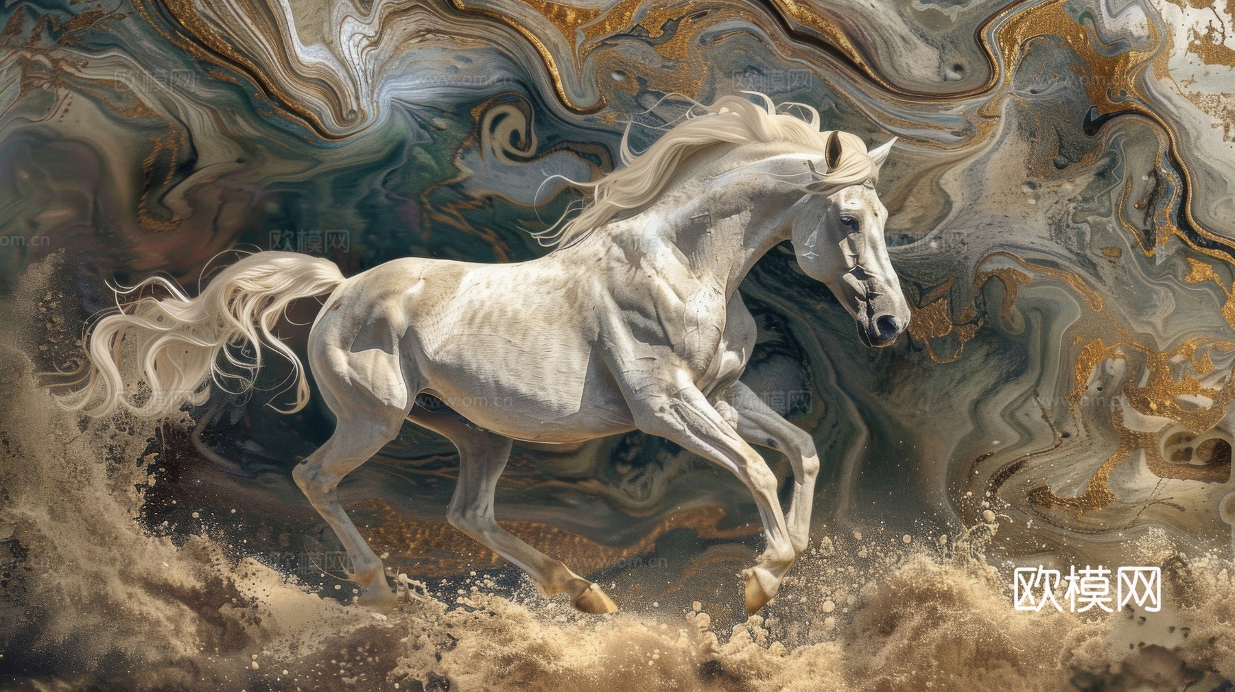 骏马肖像3D立体浮雕背景墙下载（渲染图6）