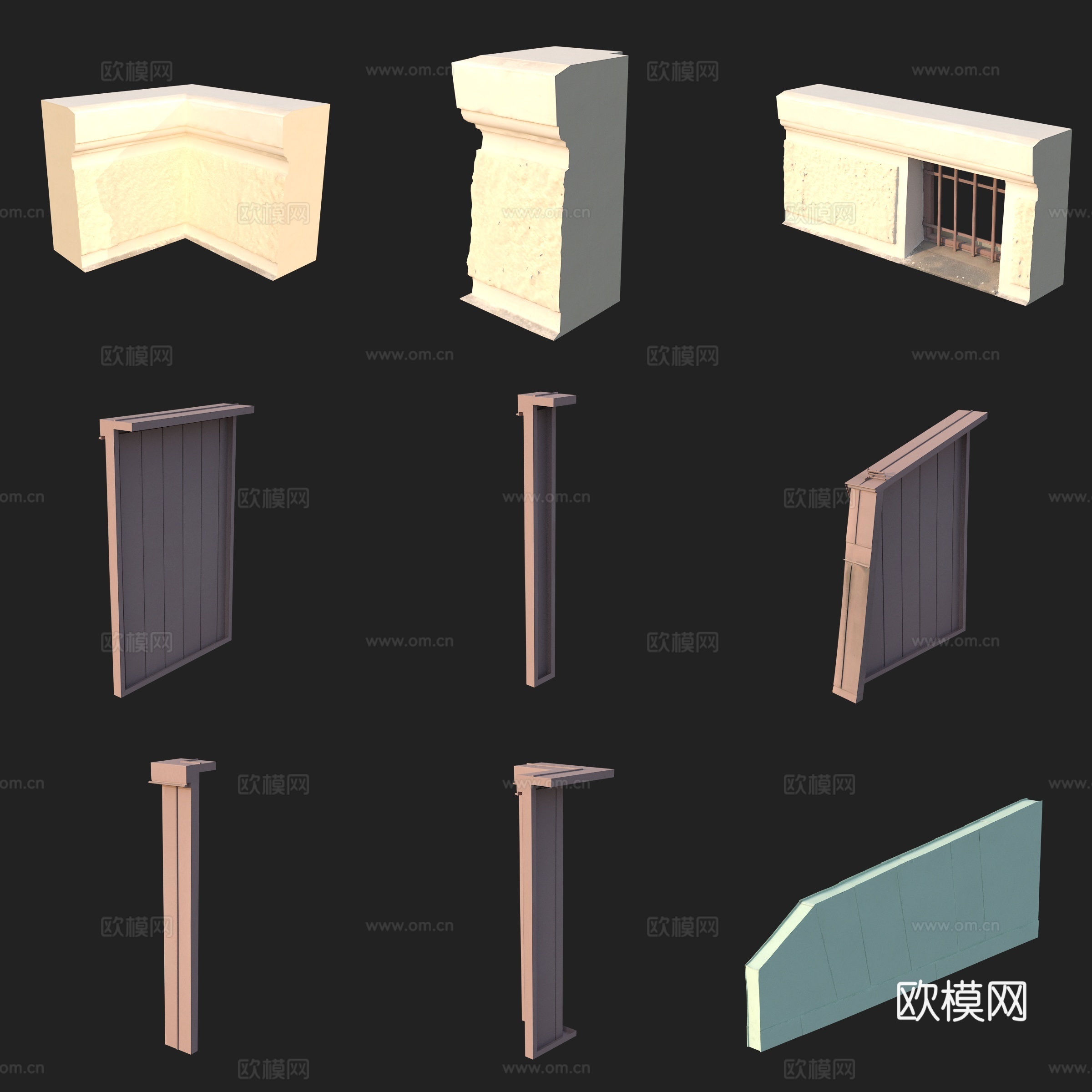 建筑构件柱子门窗护墙板3d模型