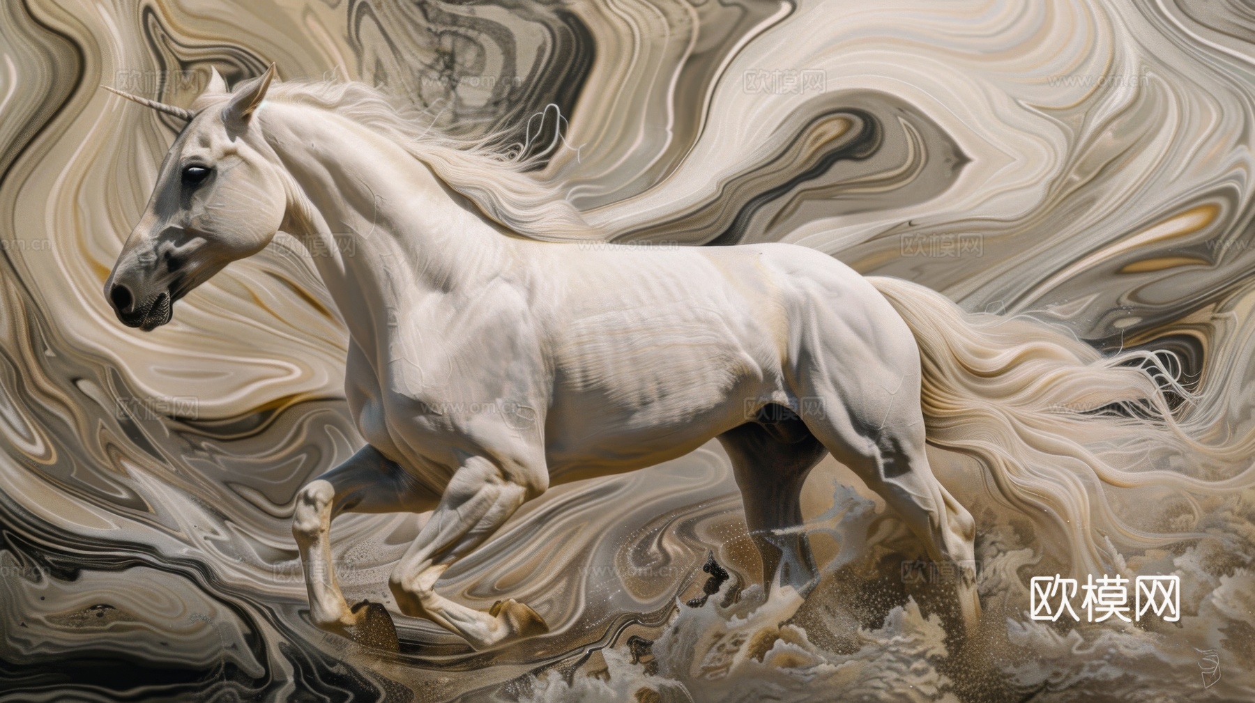 骏马肖像3D立体浮雕背景墙下载（渲染图3）