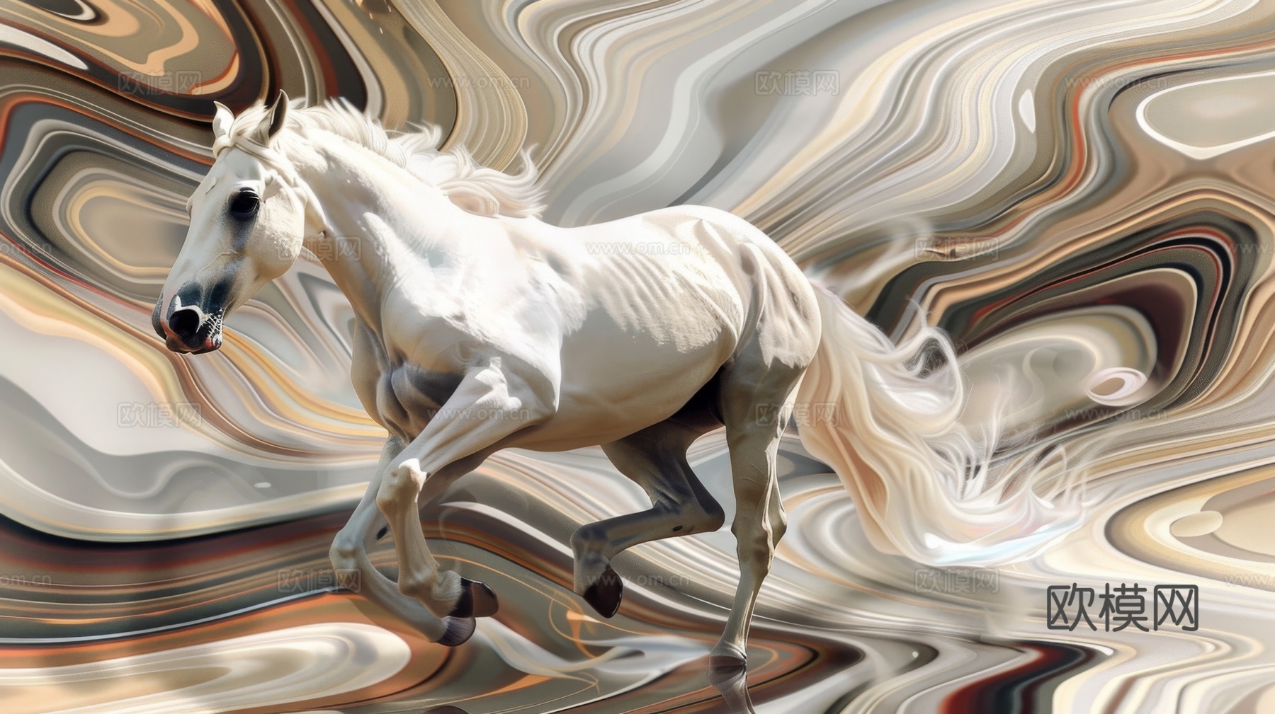 骏马肖像3D立体浮雕背景墙下载（渲染图5）