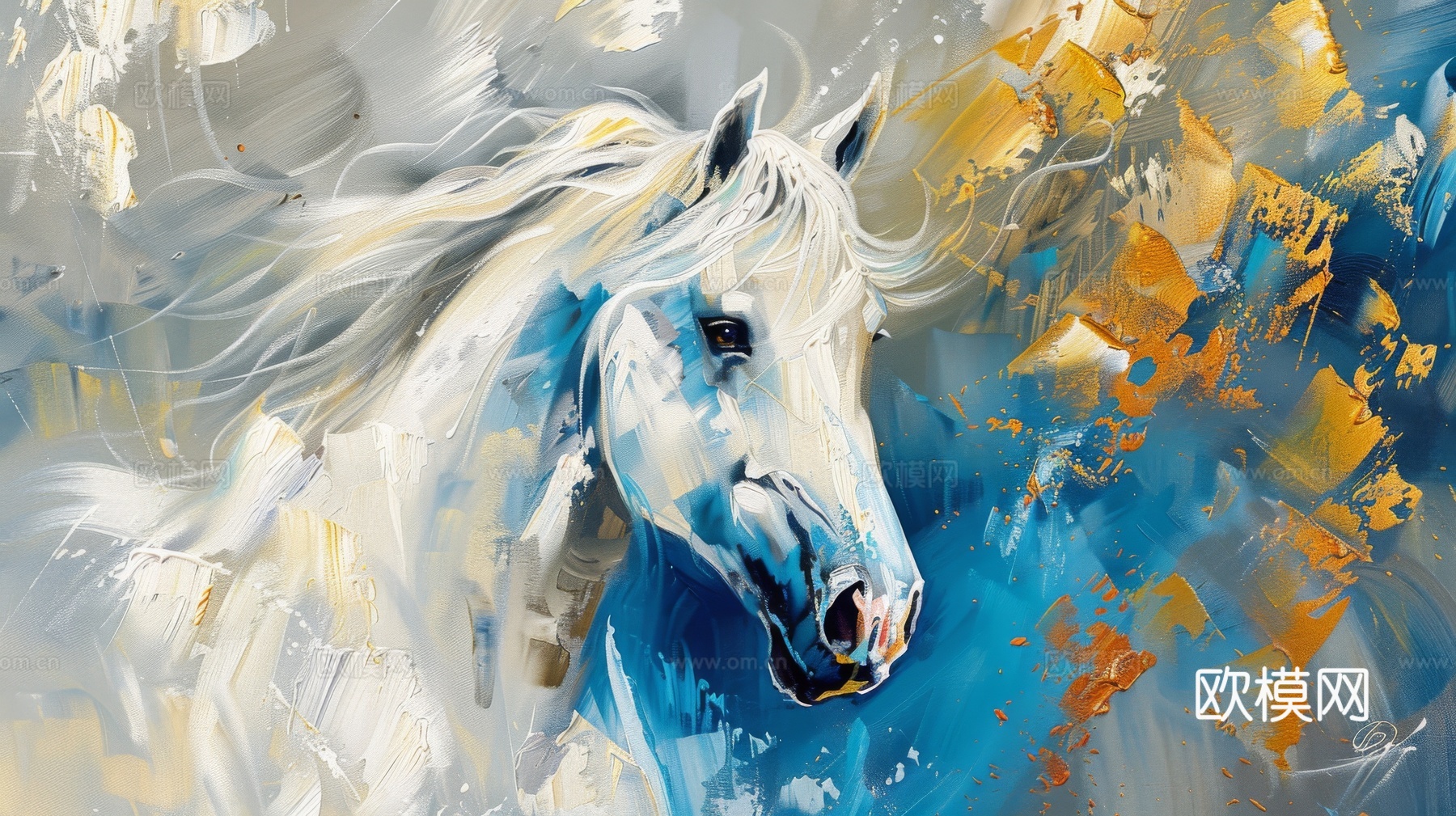 骏马肖像3D立体浮雕背景墙下载（渲染图2）