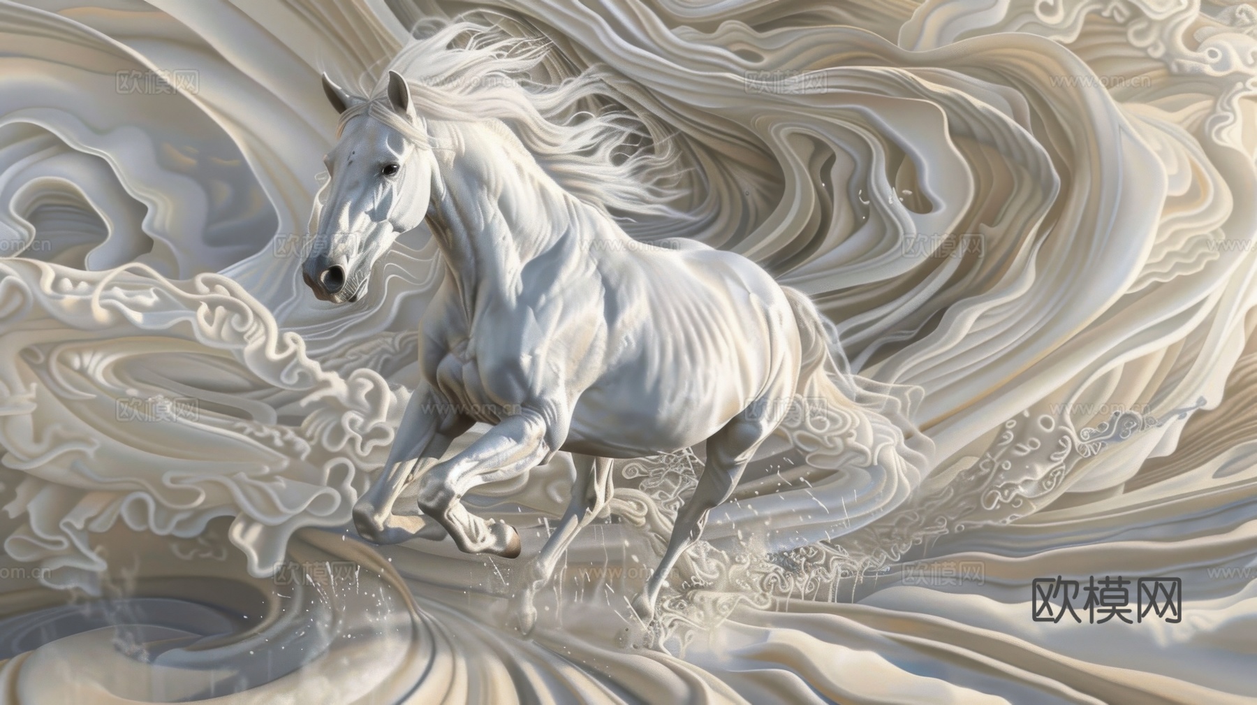 骏马肖像3D立体浮雕背景墙