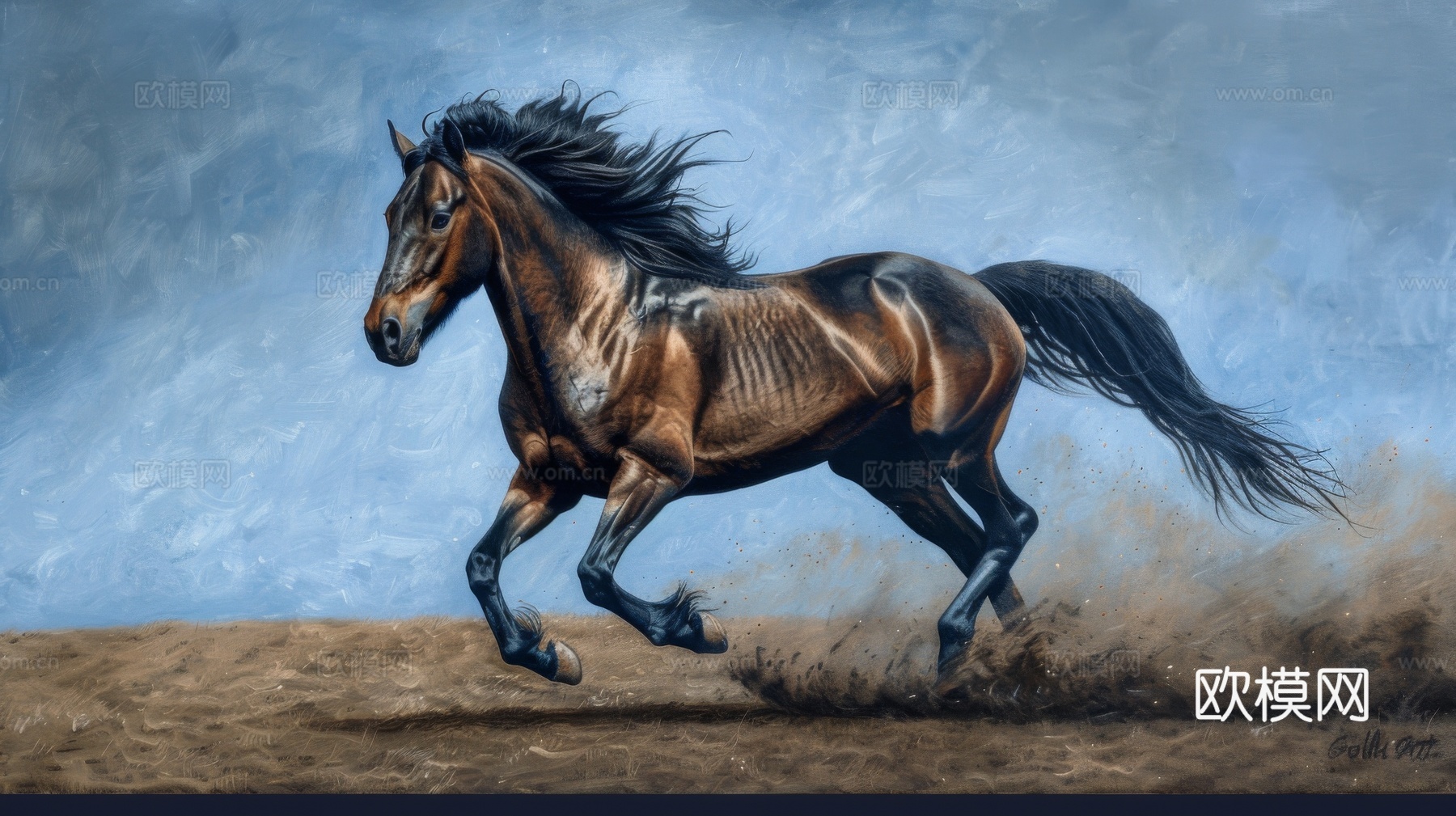骏马肖像3D立体浮雕背景墙下载（渲染图6）