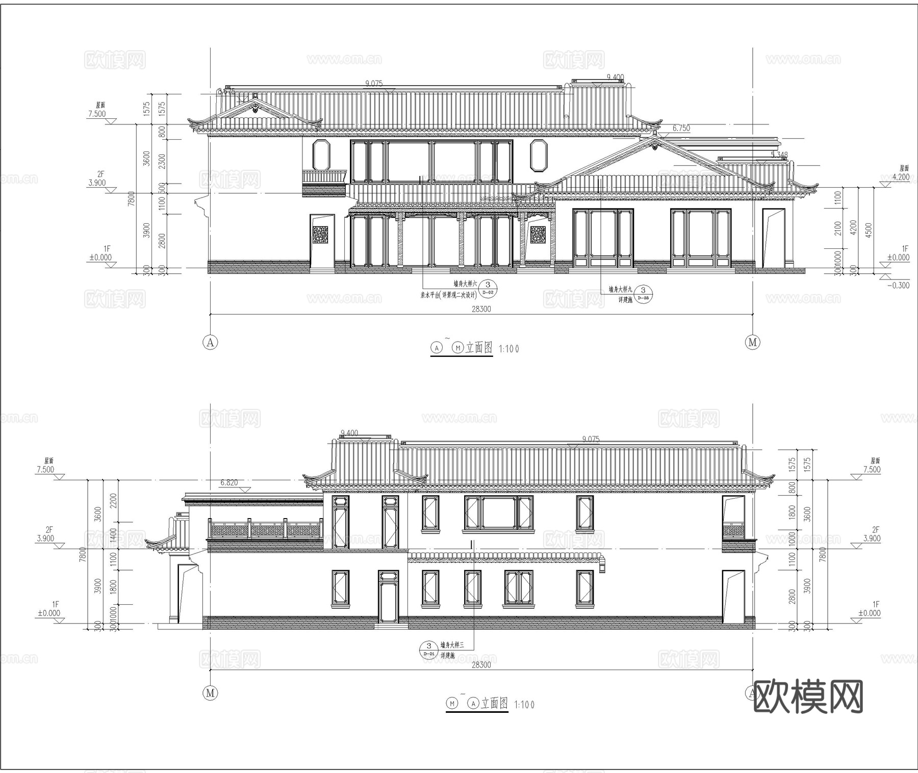 苏式合院 中式别墅 自建房 独栋别墅 古建cad施工图