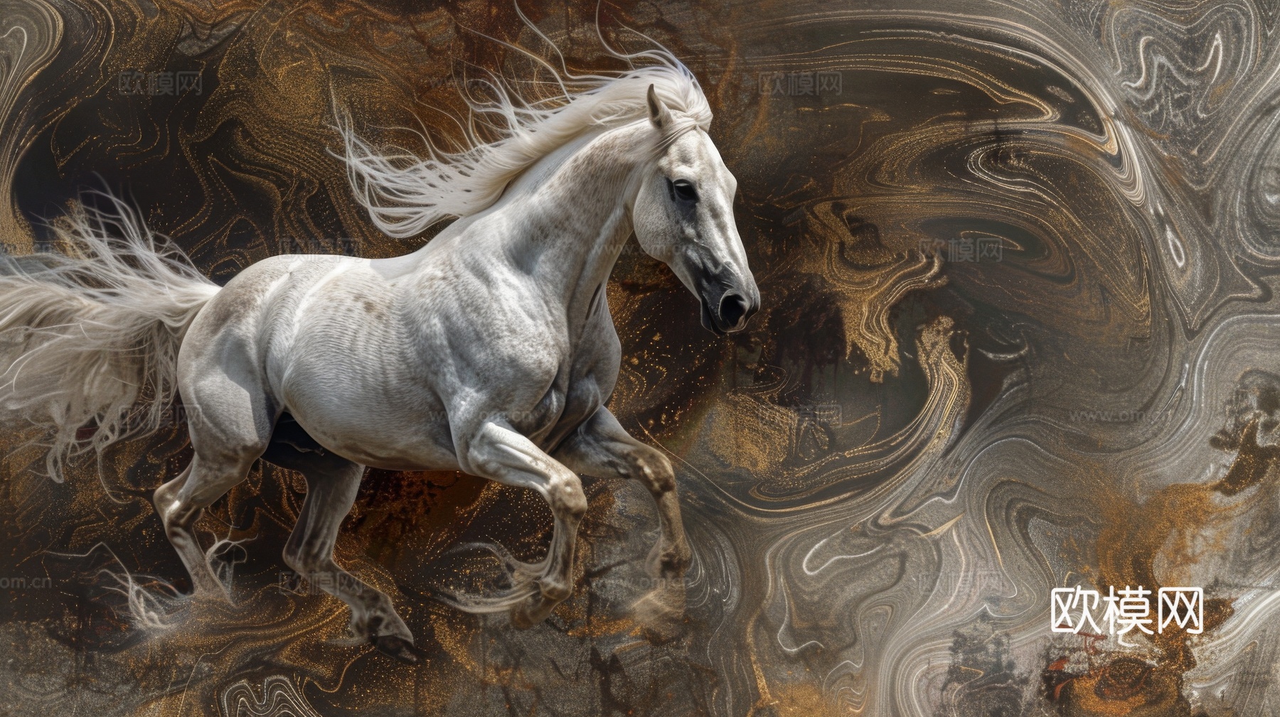 骏马肖像3D立体浮雕背景墙下载（渲染图6）