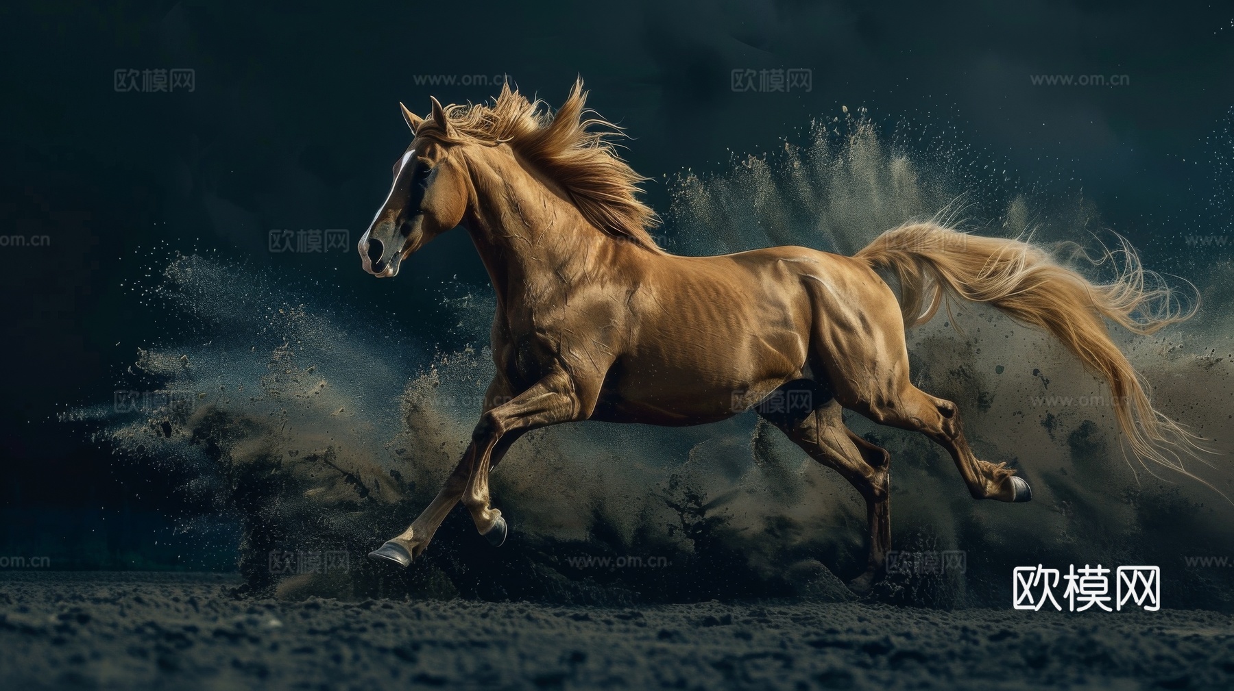 骏马肖像3D立体浮雕背景墙下载（渲染图8）
