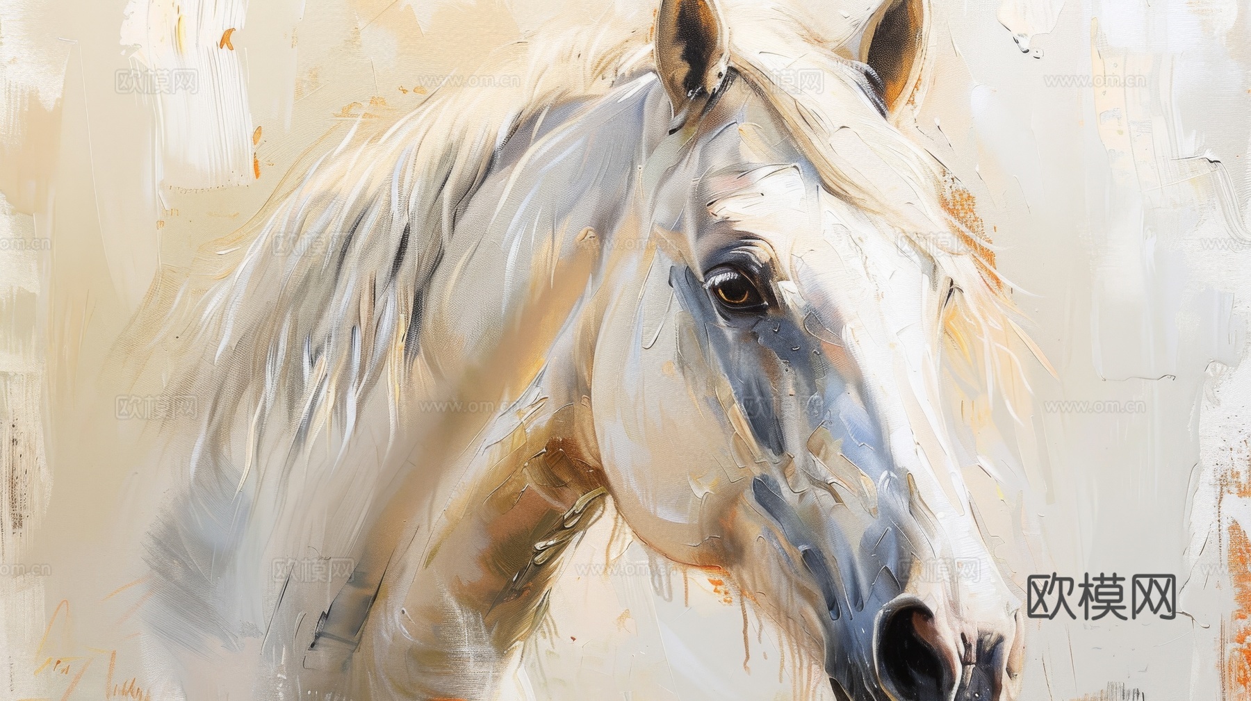 骏马肖像3D立体浮雕背景墙下载（渲染图3）