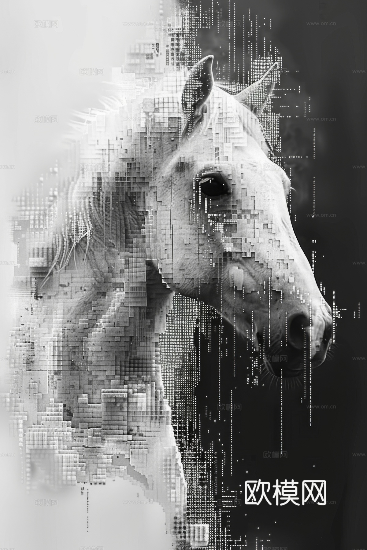 骏马肖像3D立体浮雕背景墙