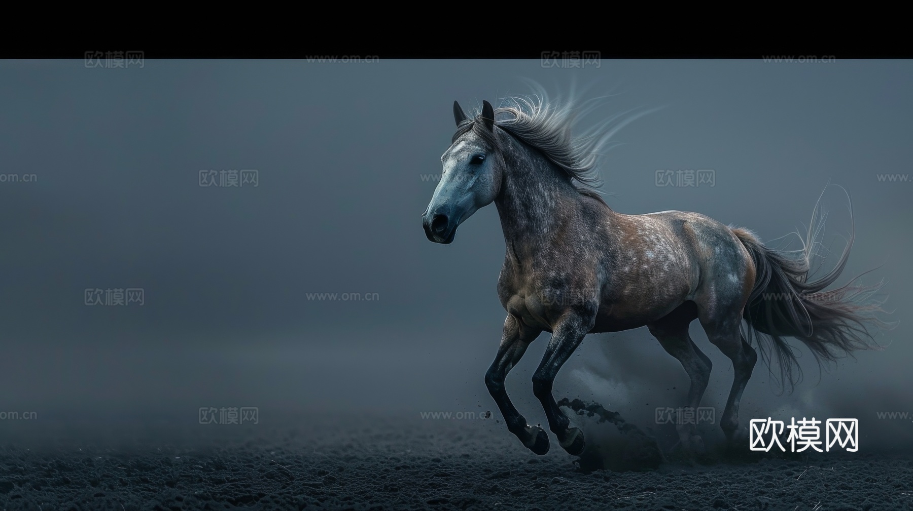 骏马肖像3D立体浮雕背景墙下载（渲染图4）