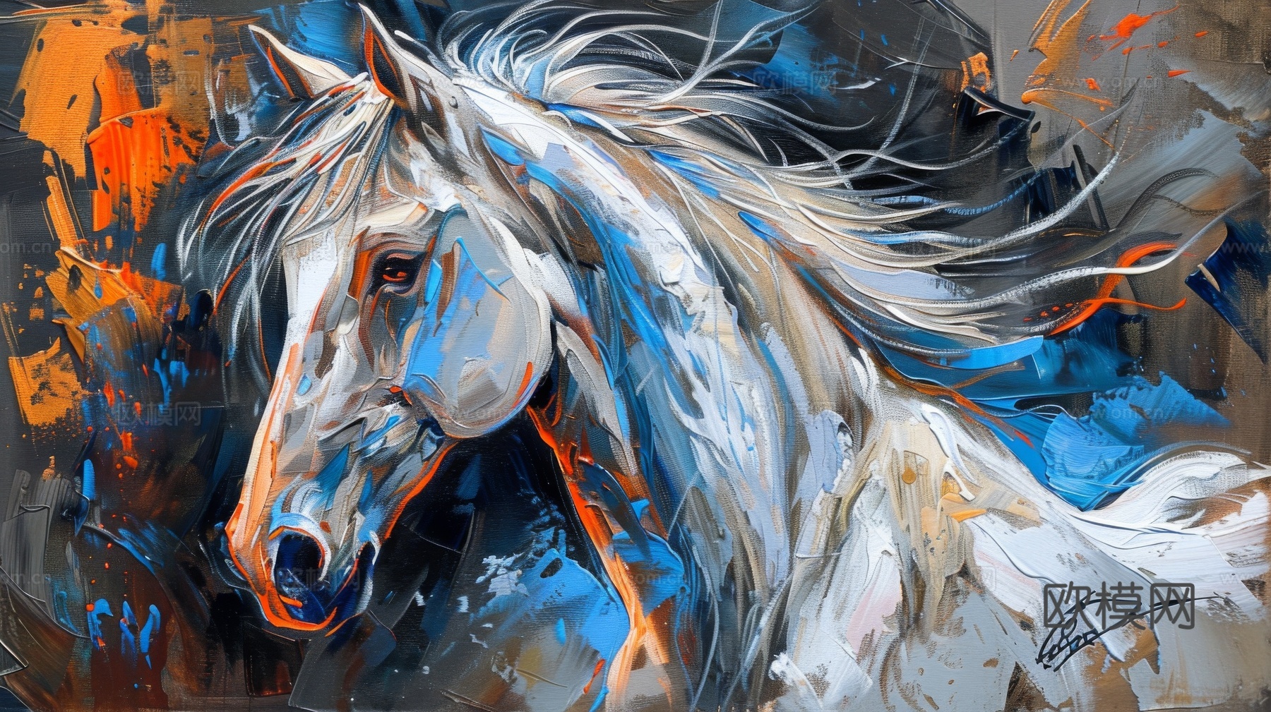 骏马肖像3D立体浮雕背景墙下载（渲染图3）
