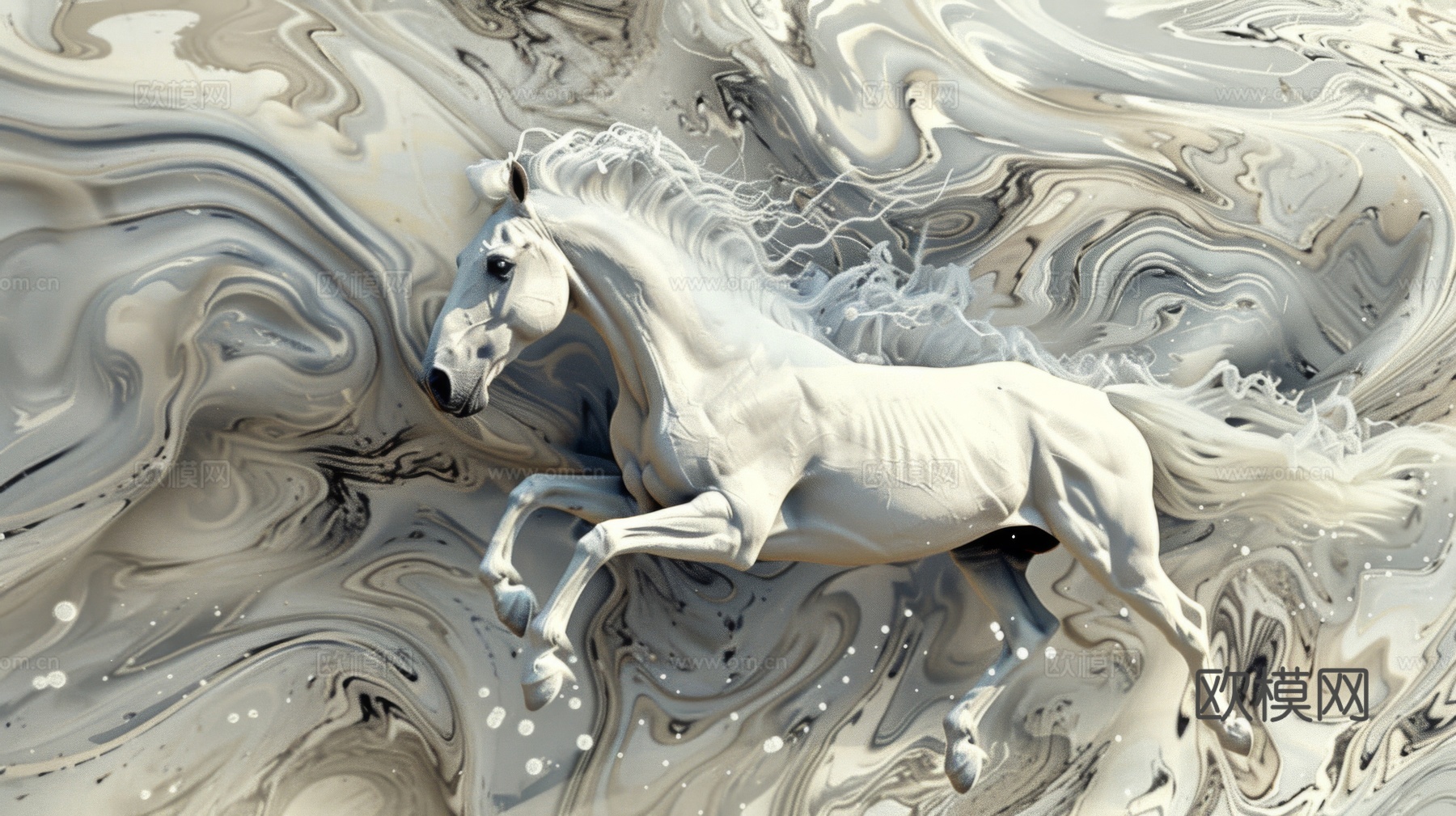 骏马肖像3D立体浮雕背景墙