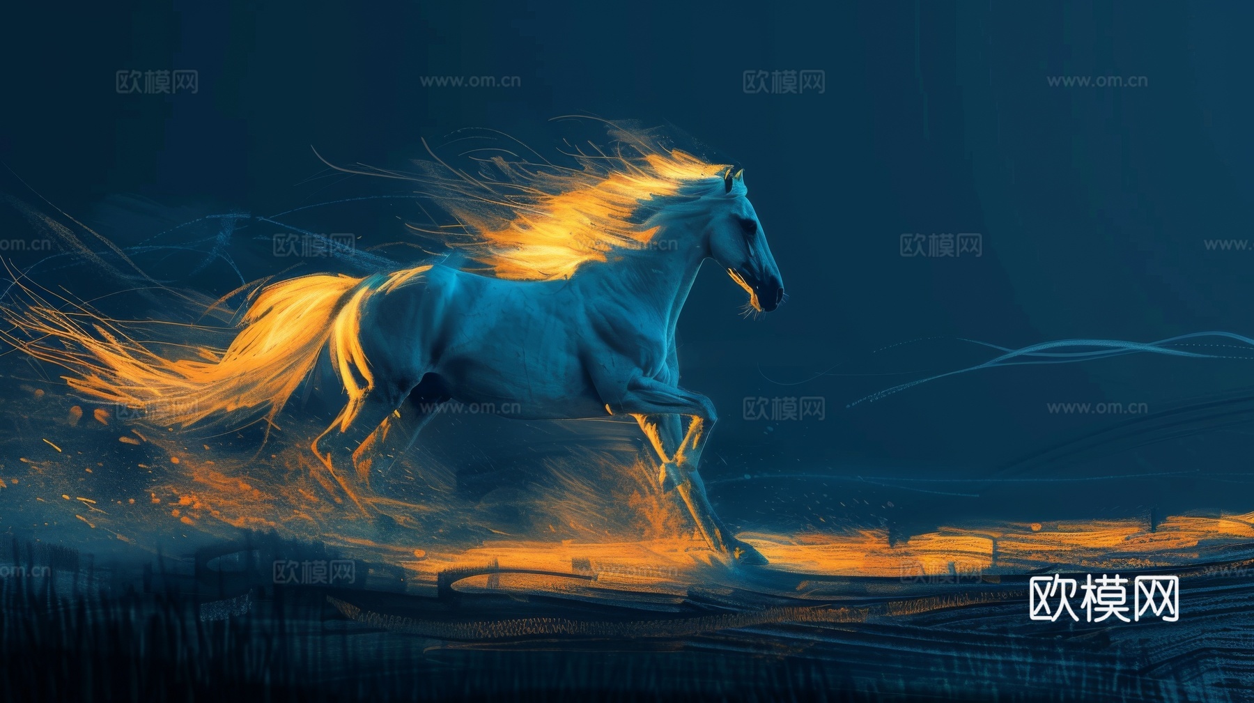 骏马肖像3D立体浮雕背景墙下载（渲染图1）