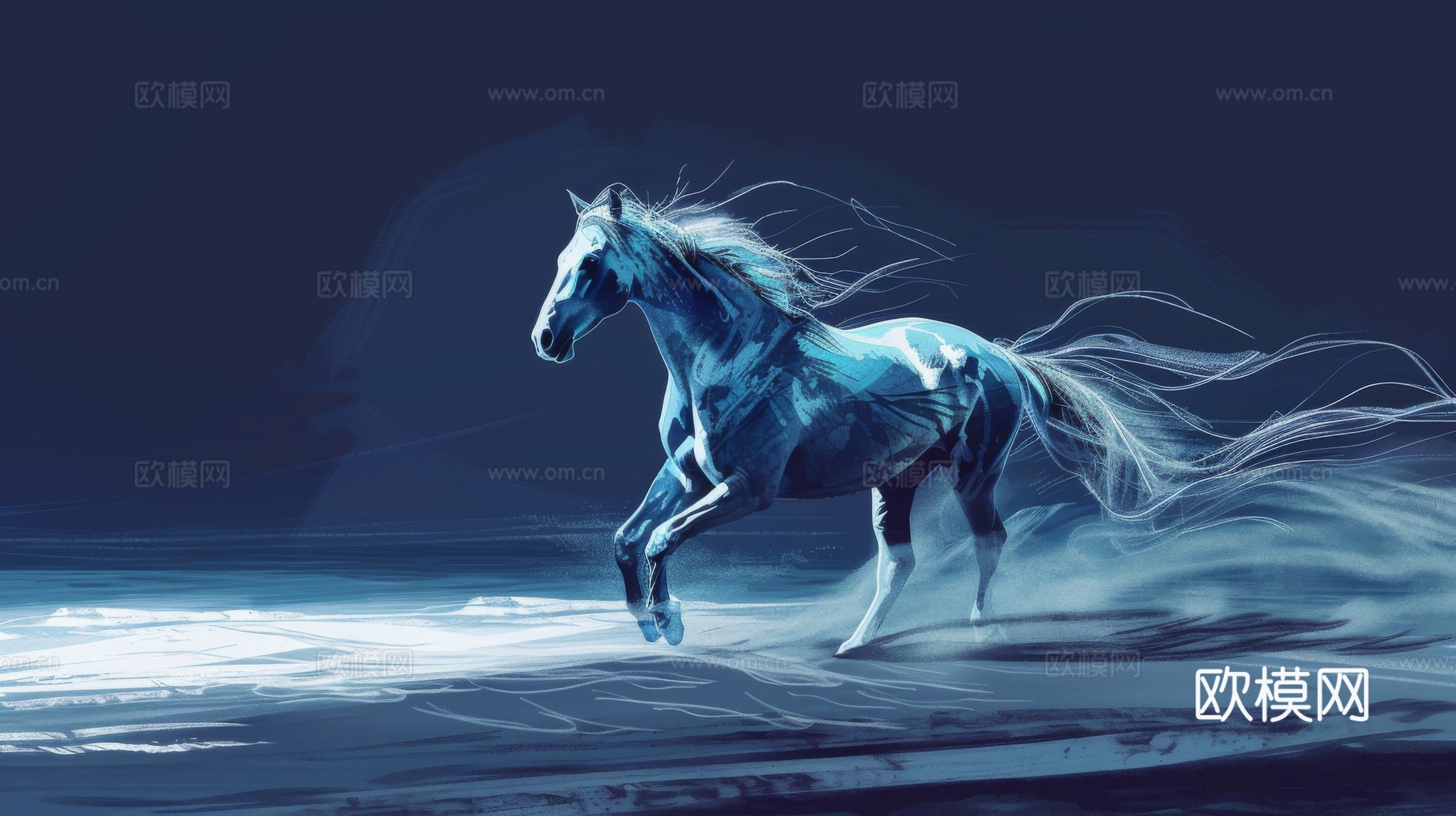 骏马肖像3D立体浮雕背景墙下载（渲染图6）